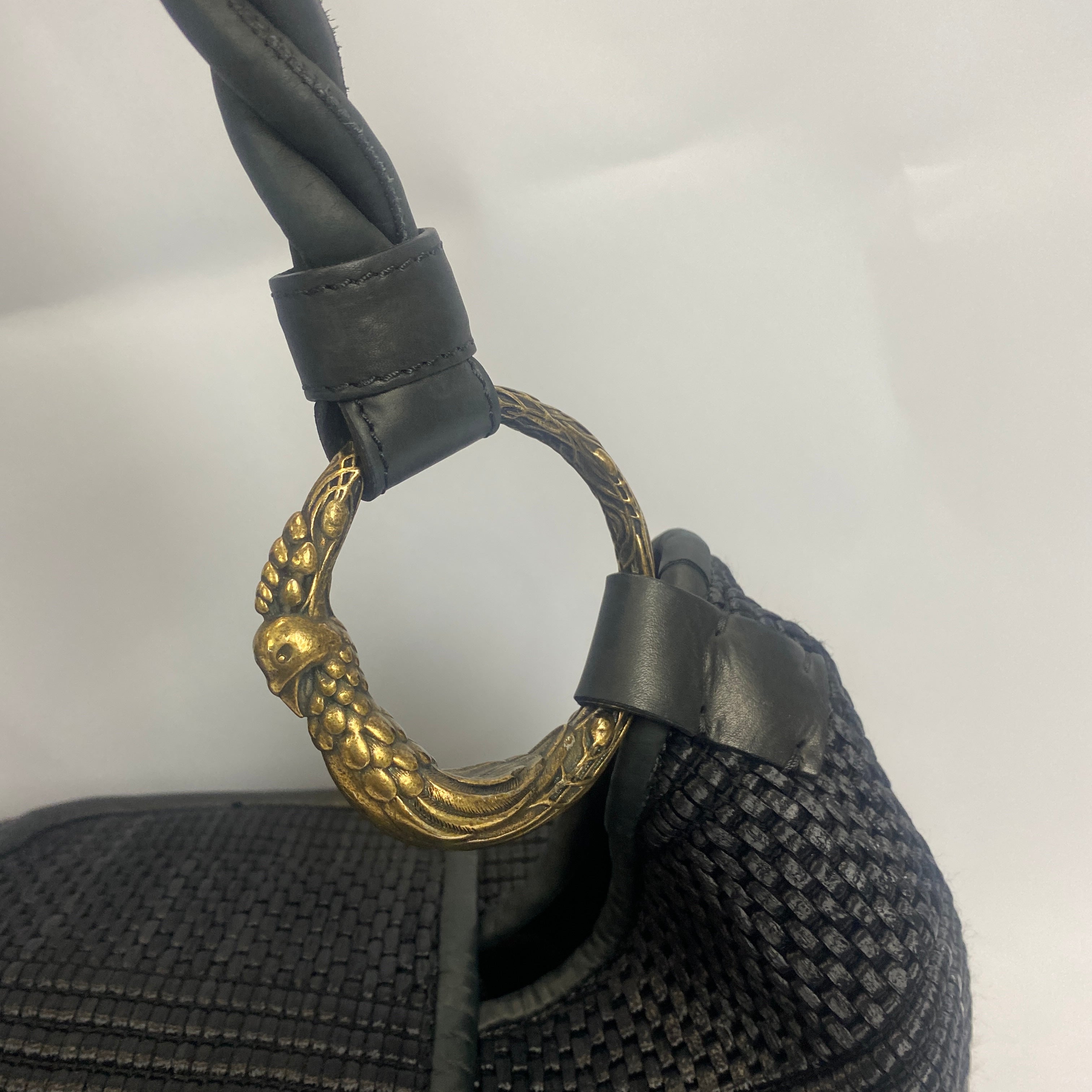 Liberty New Black Woven Raffia & Leather Shoulderbag