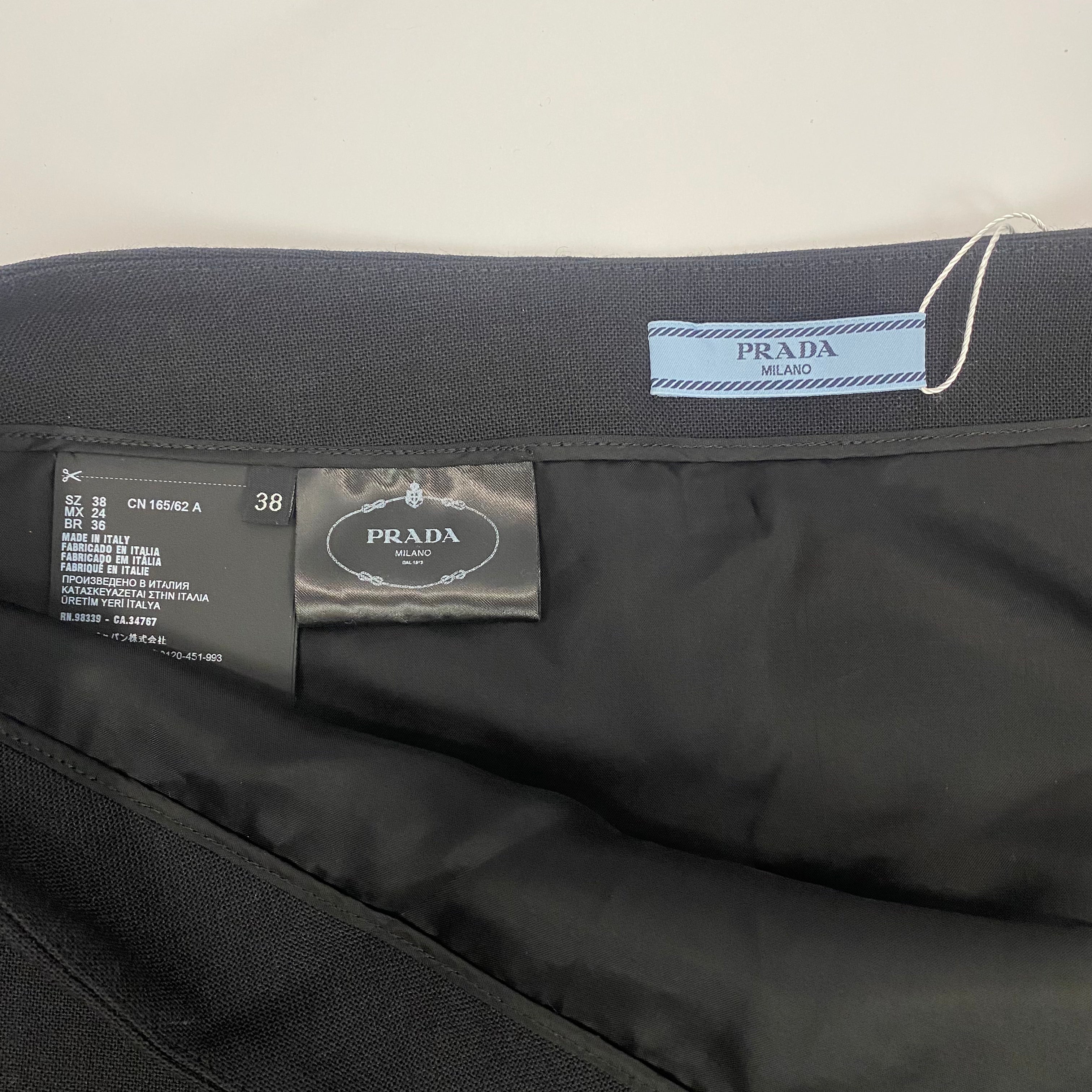 Prada New Black Wool A-Line Micro Skirt XXS