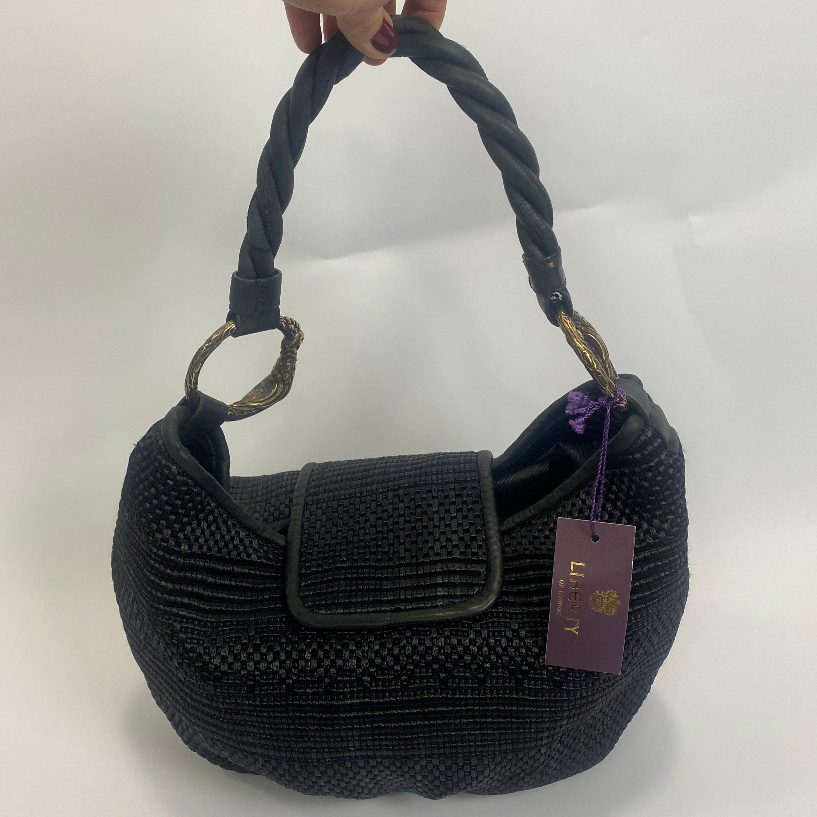 Liberty New Black Woven Raffia & Leather Shoulderbag