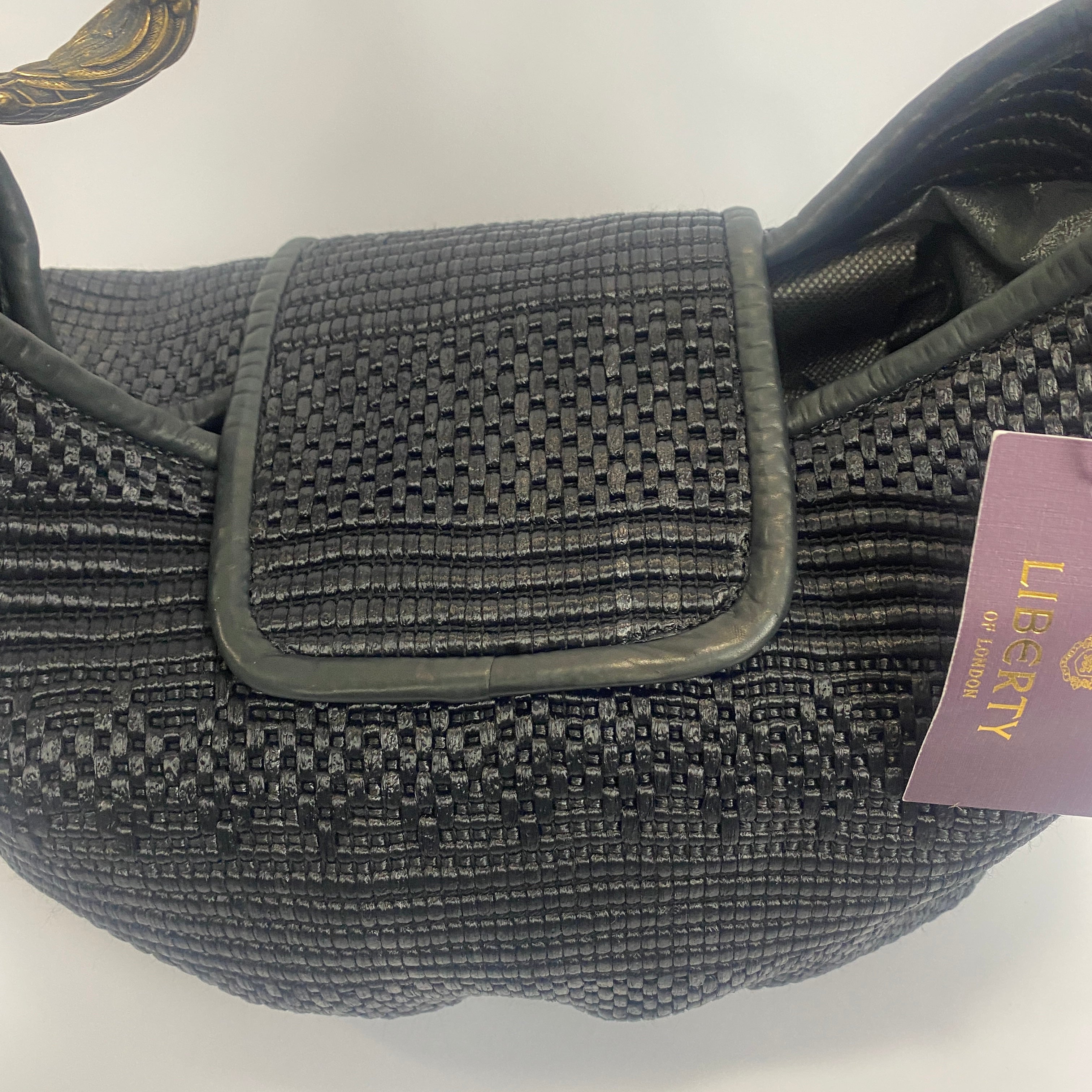 Liberty New Black Woven Raffia & Leather Shoulderbag