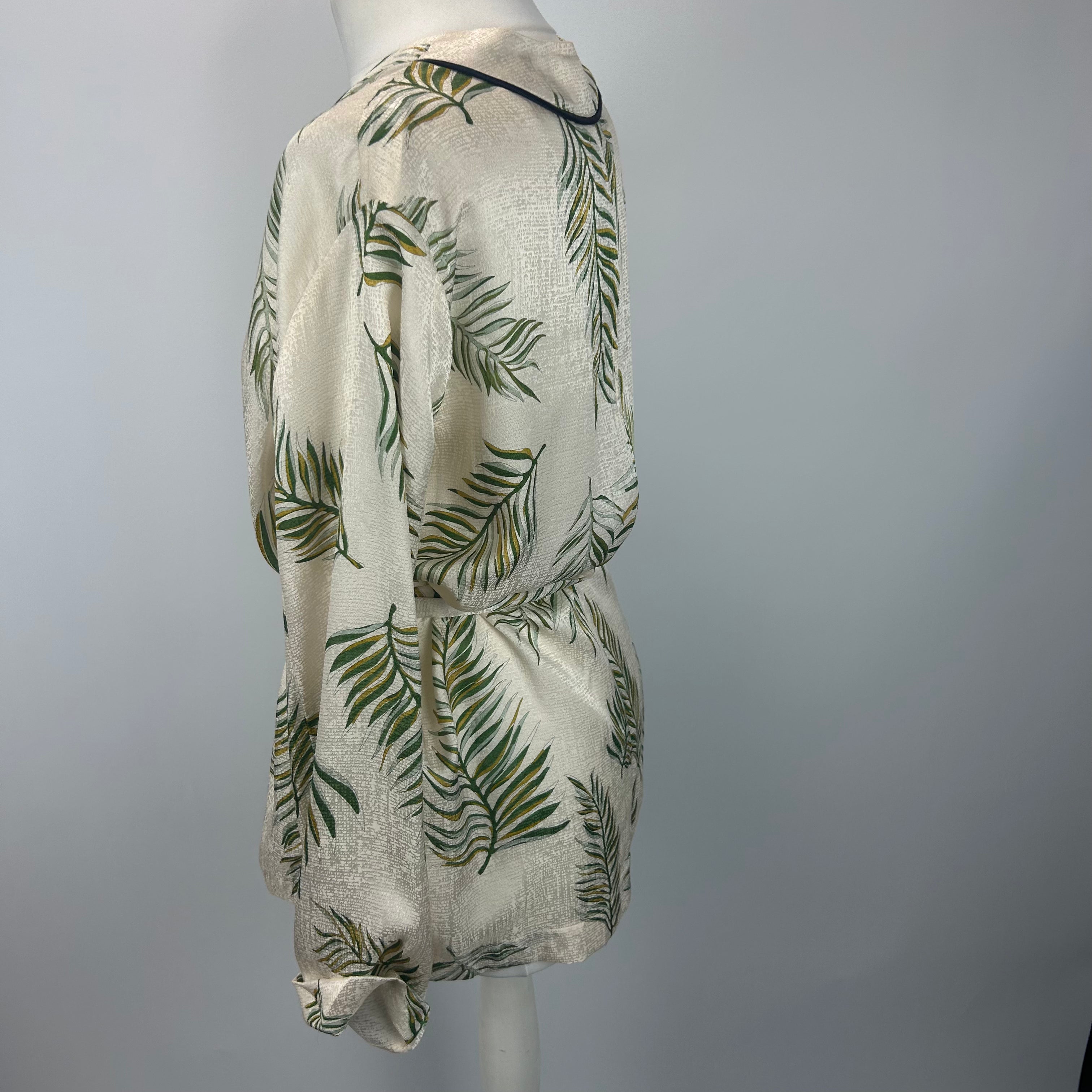 Forte Forte Ivory Leaf Print Silk Belted Kimono Jacket S