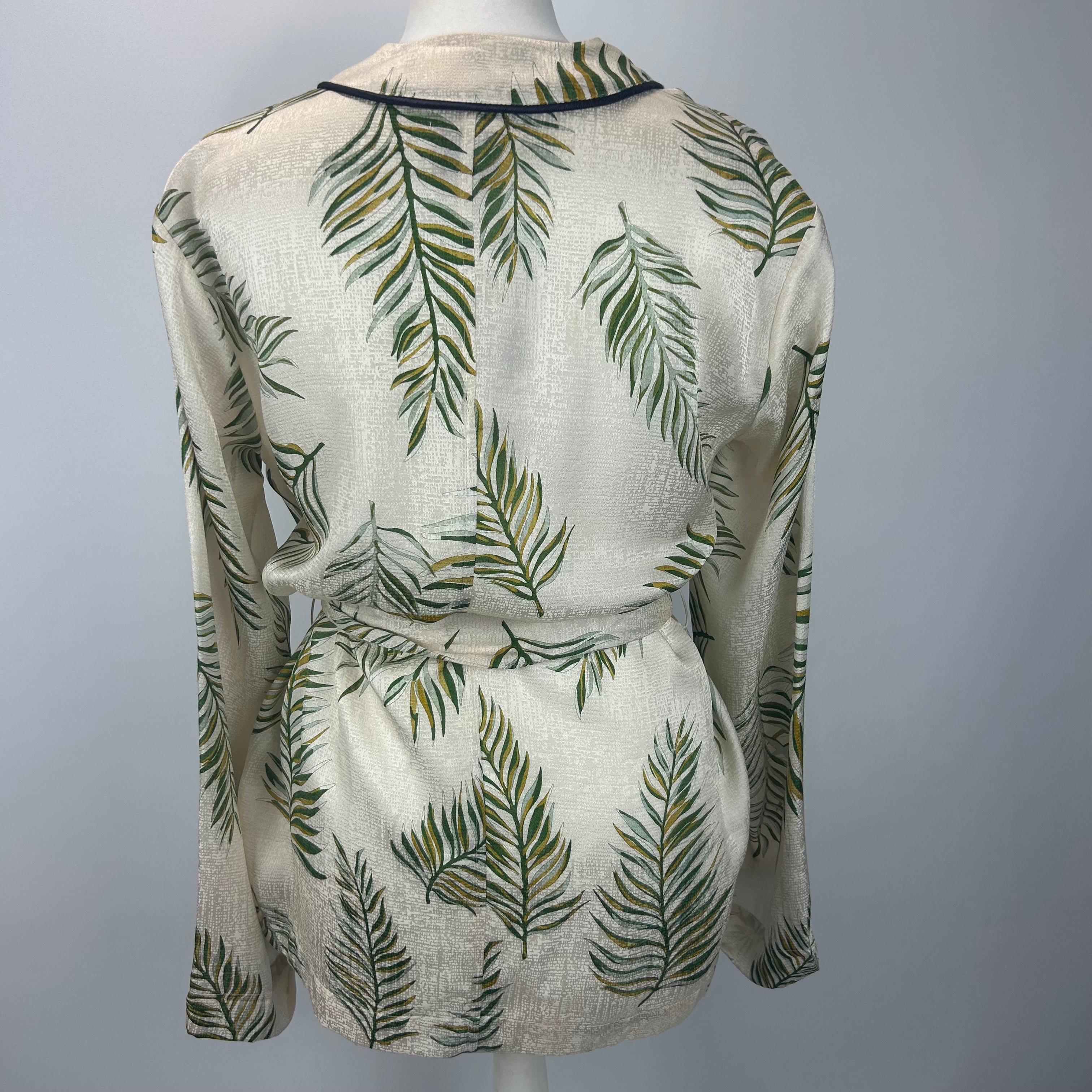 Forte Forte Ivory Leaf Print Silk Belted Kimono Jacket S