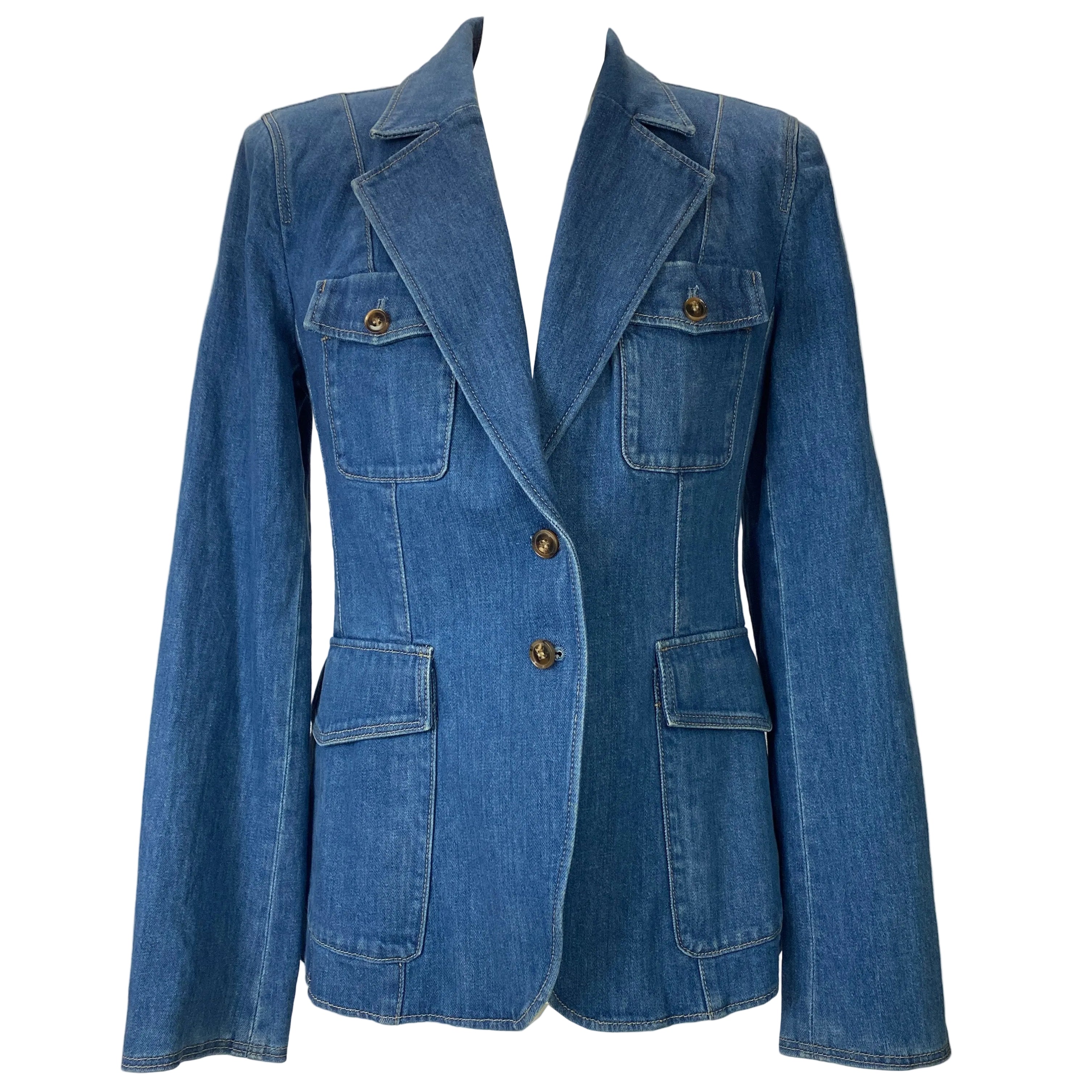 Paige New £500 Washed Denim Seventies Style Blazer S