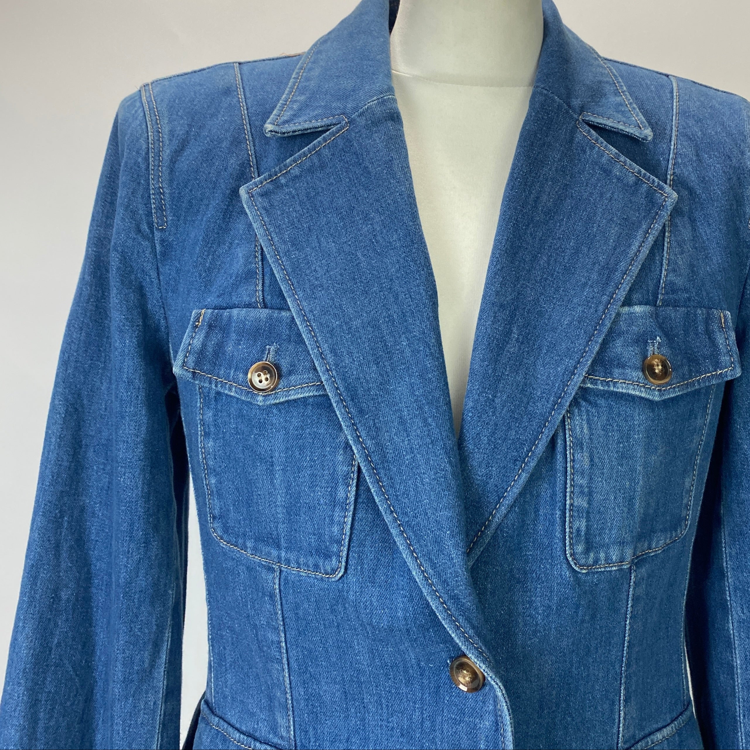 Paige New £500 Washed Denim Seventies Style Blazer S