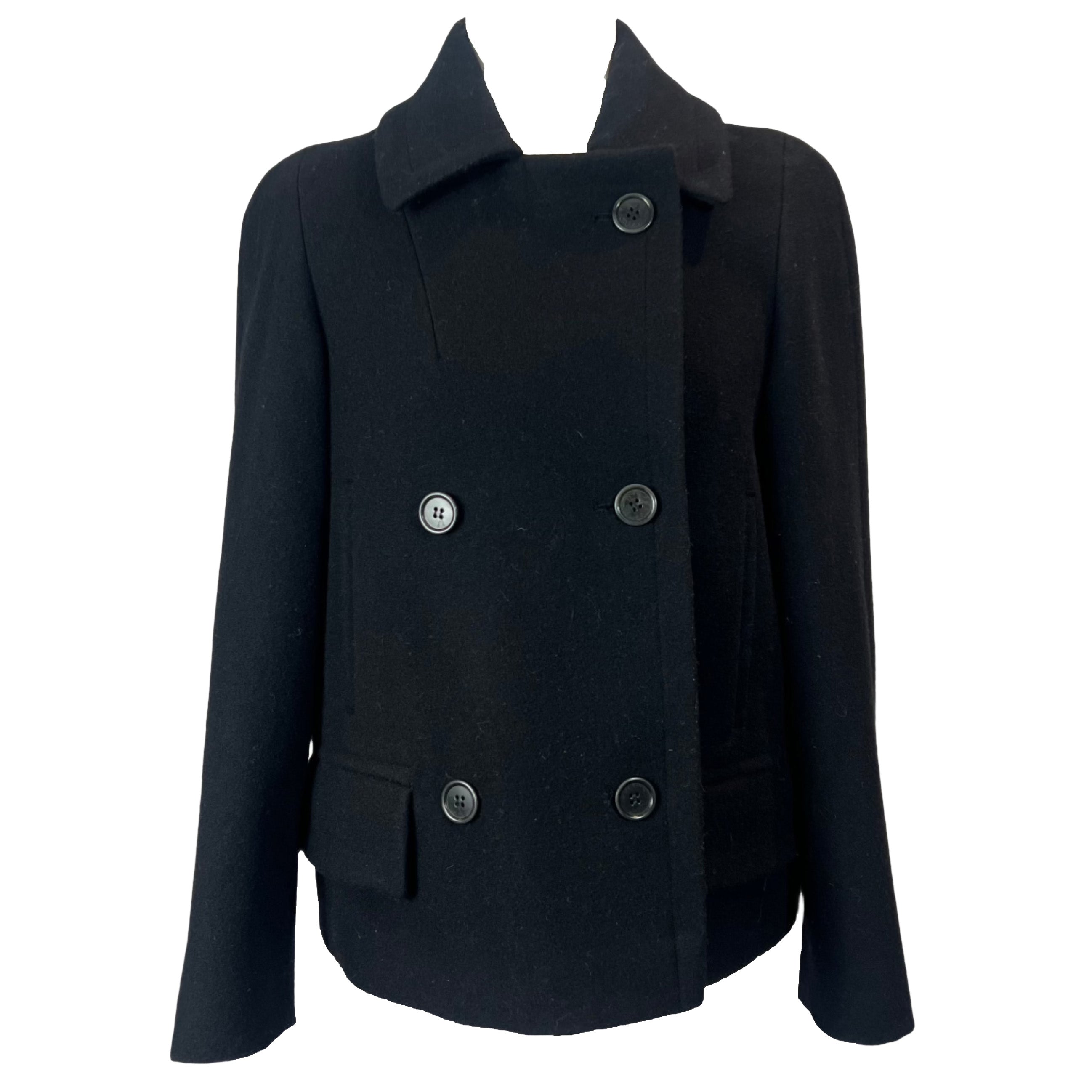 Dries Van Noten Black Wool Double Breasted Pea Coat M