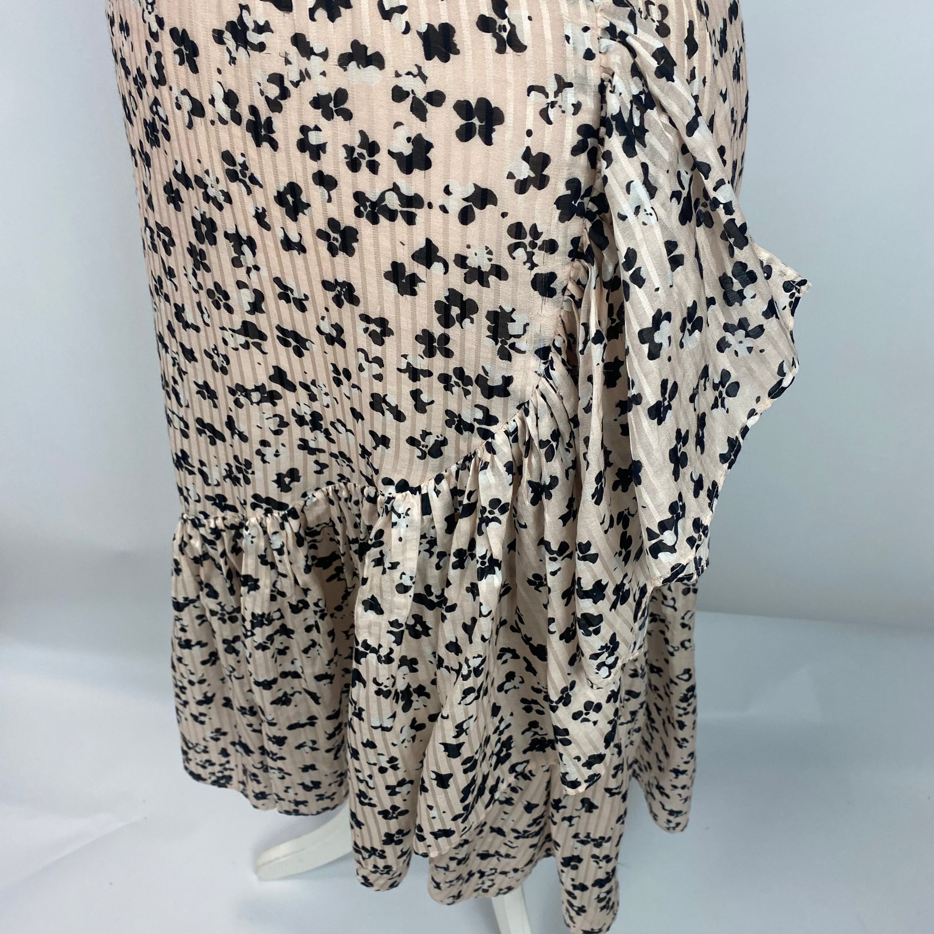 Ulla Johnson Nude & Black Floral Silk & Cotton Midi Skirt XS