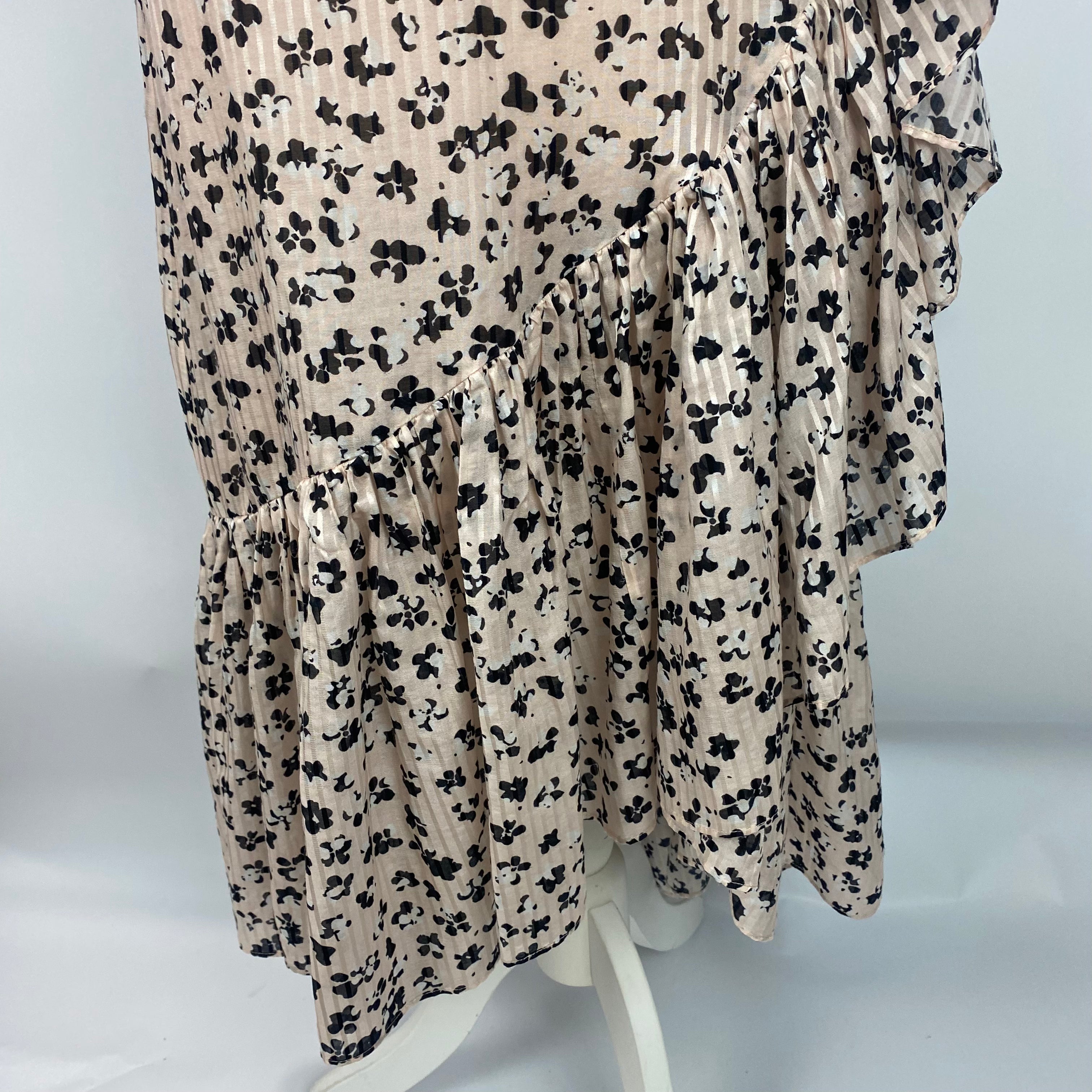 Ulla Johnson Nude & Black Floral Silk & Cotton Midi Skirt XS