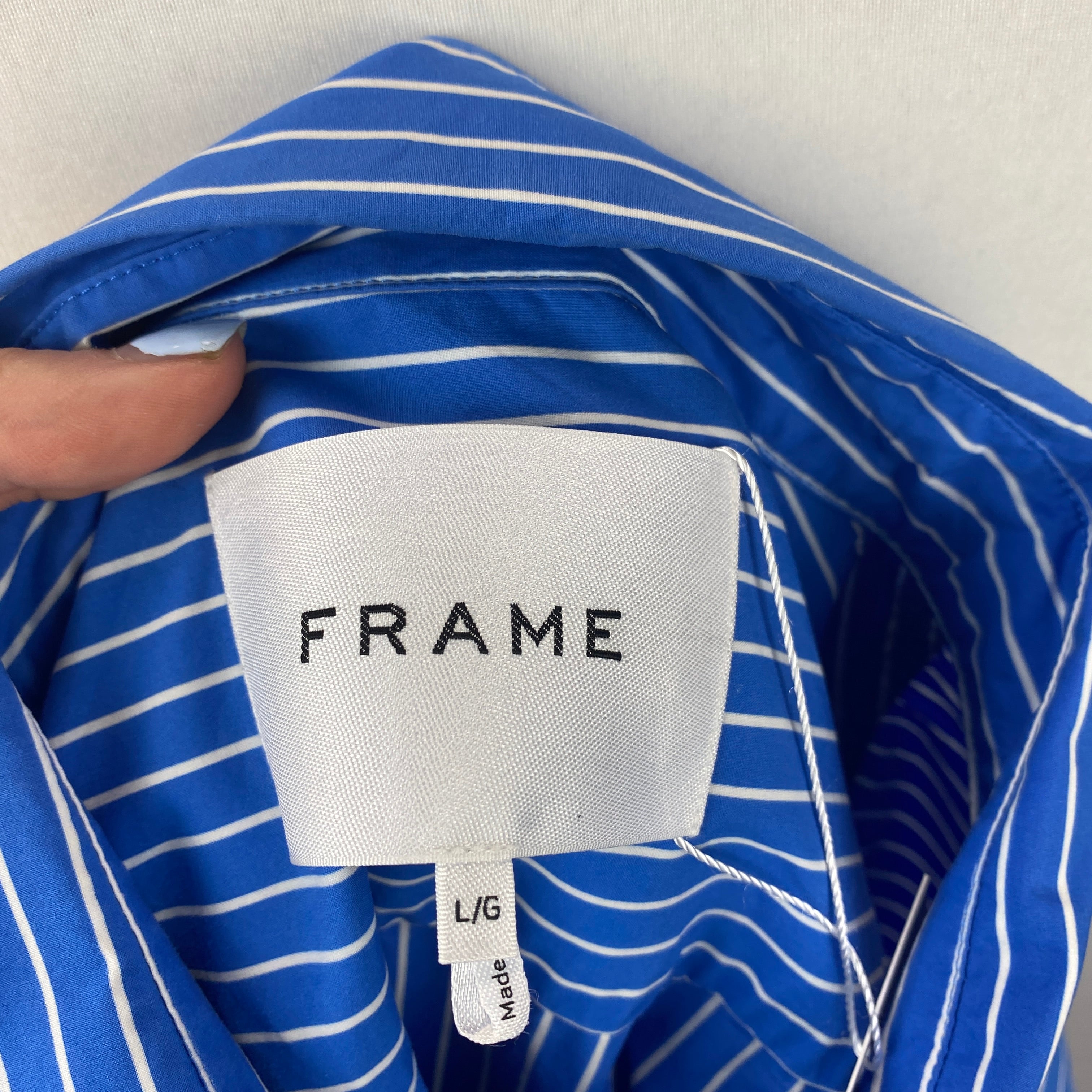Frame New £315 Air Force Blue Stripe Organic Cotton Shirt L