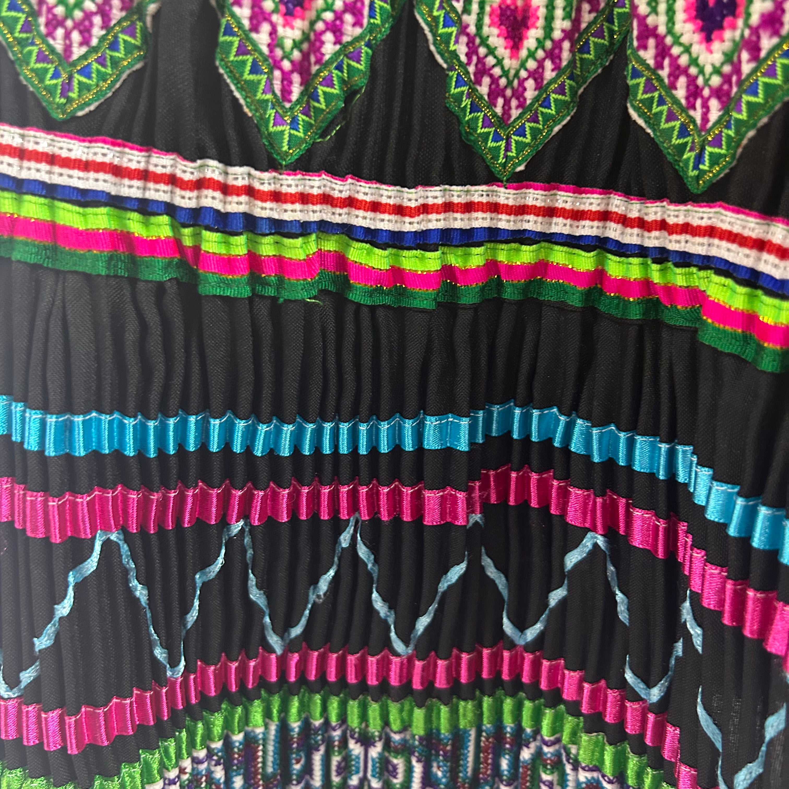 Eponine New £1500 Black & Brights Crosstitched Maxi Skirt S