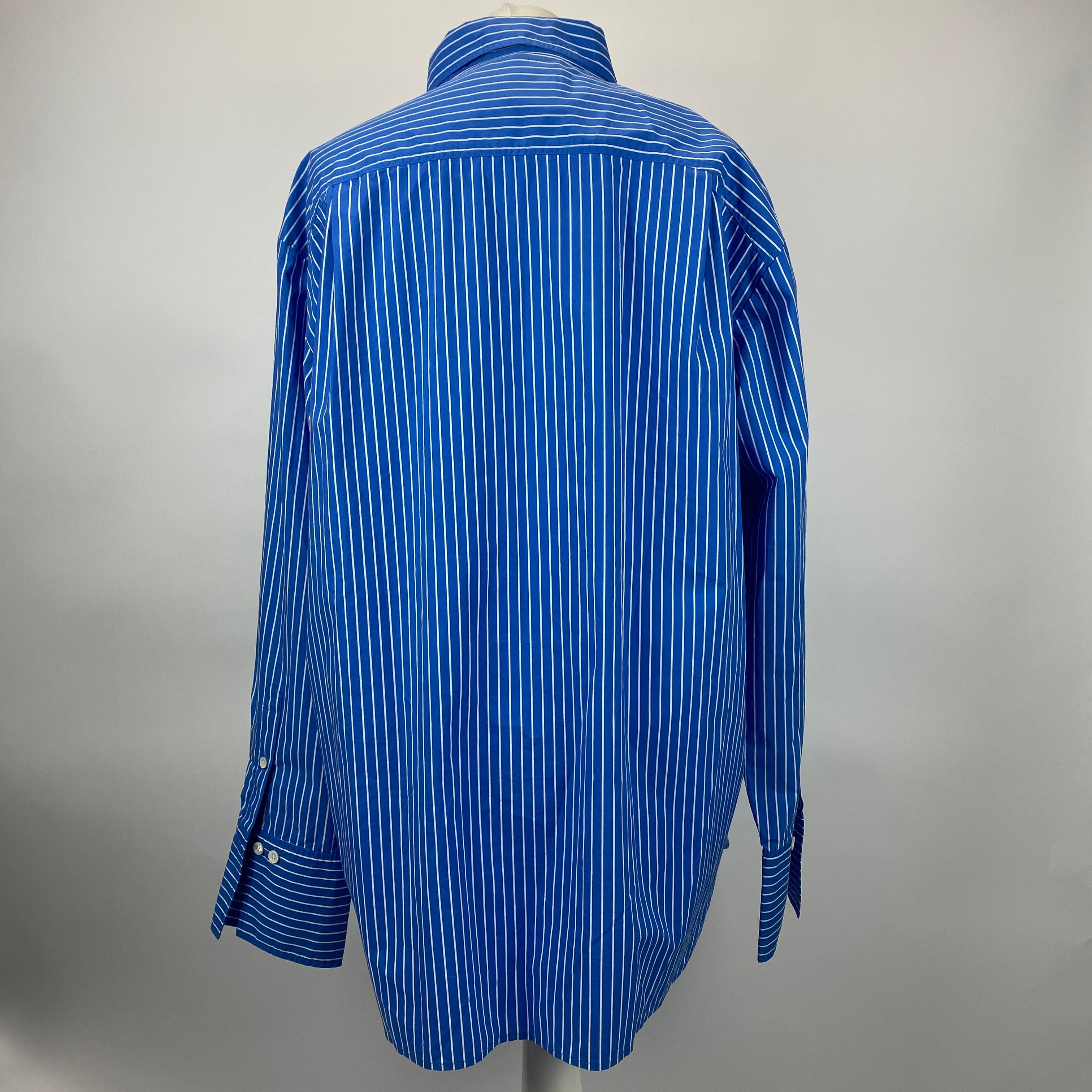 Frame New £315 Air Force Blue Stripe Organic Cotton Shirt L
