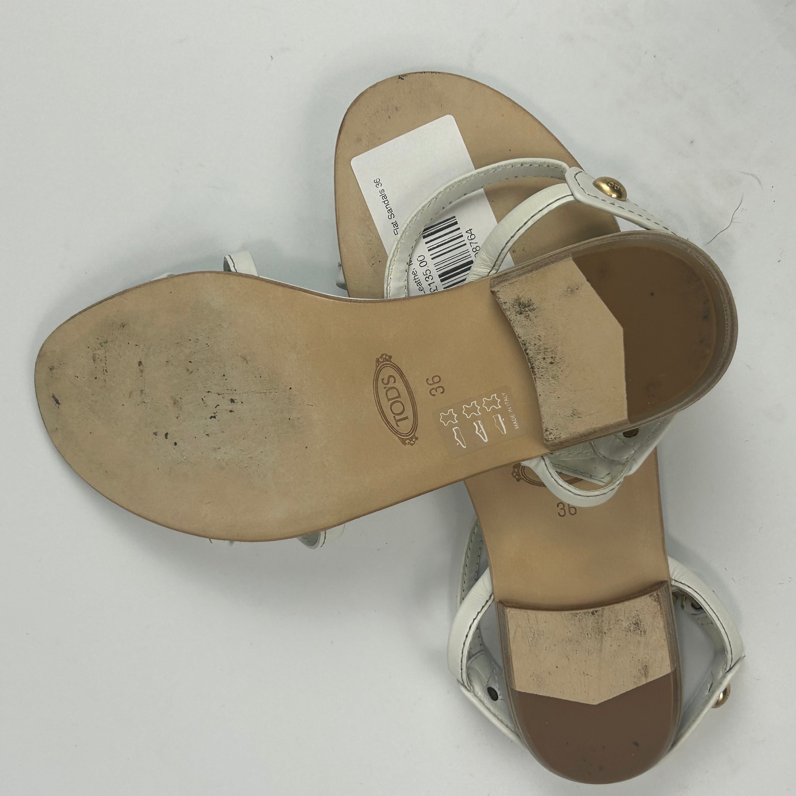 Tod's New £398 White Leather Matisse Flat Sandals 36