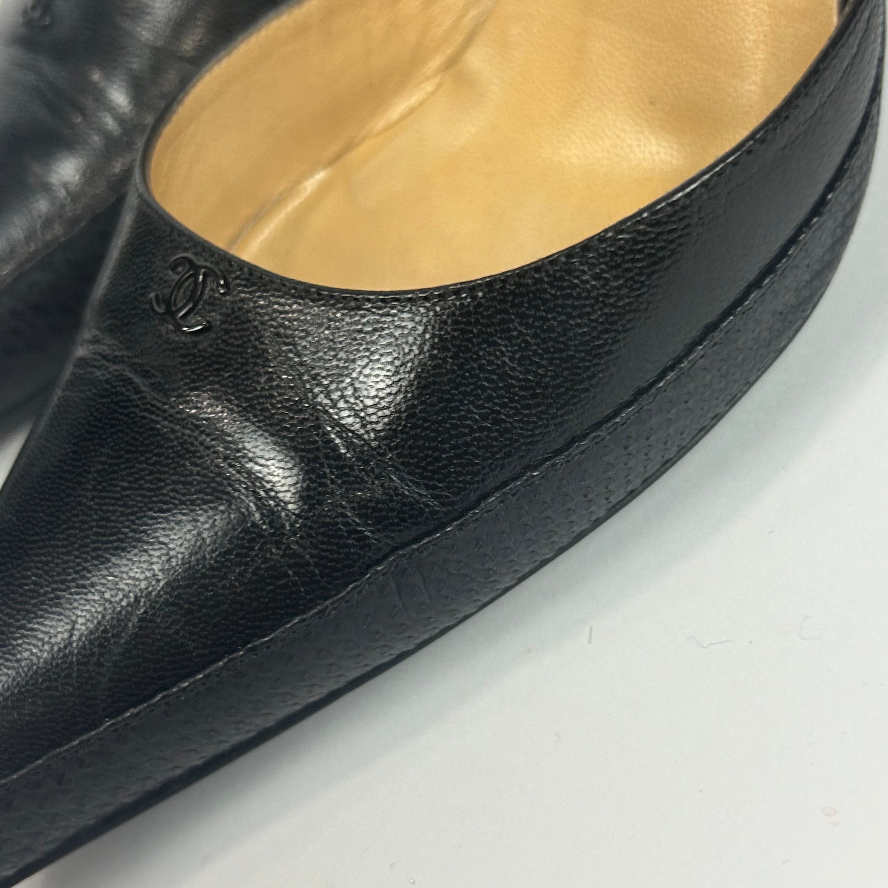 Chanel Black Calf & Lizard Ankle Clip Heels 36.5