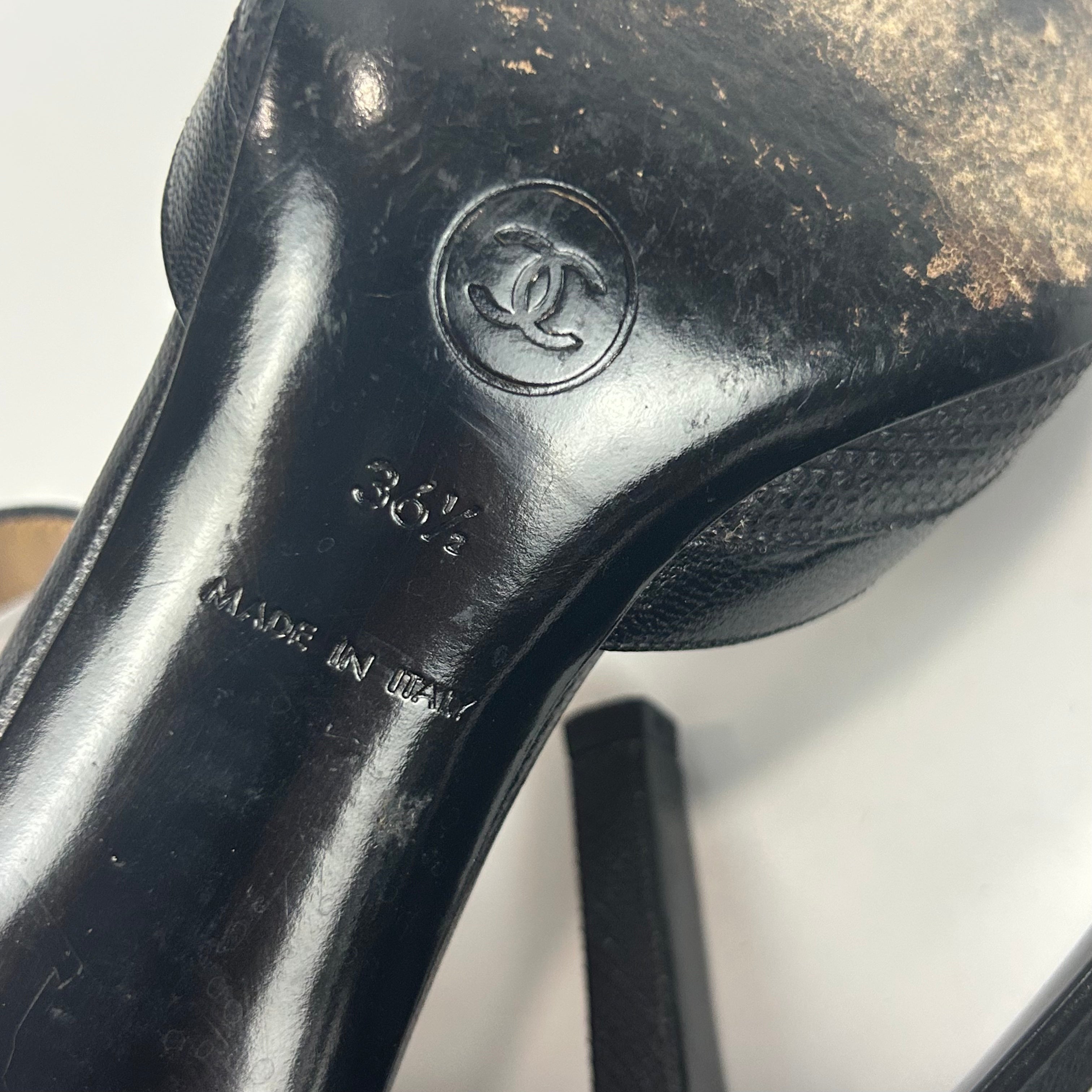 Chanel Black Calf & Lizard Ankle Clip Heels 36.5