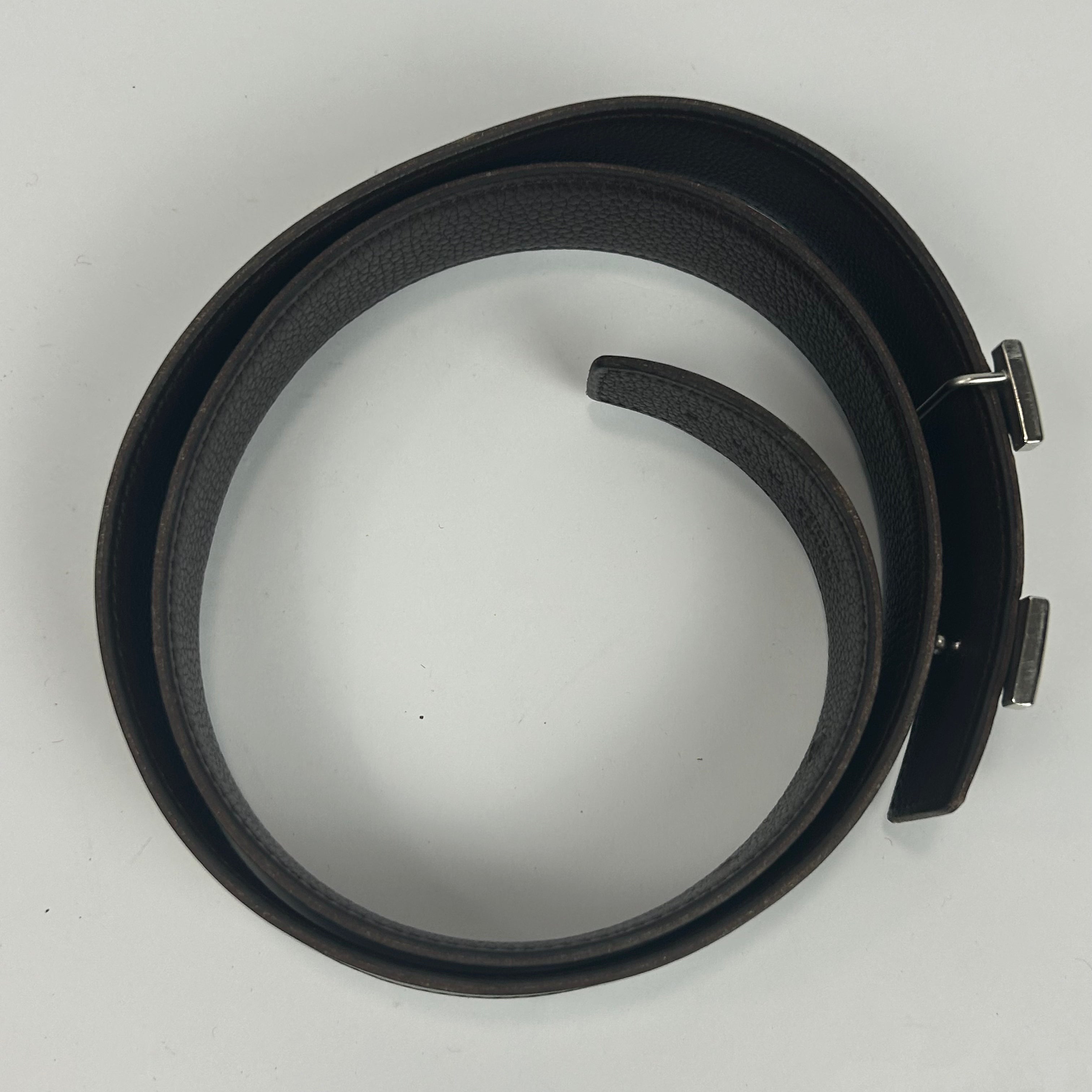 Hermes 32m Black & Silver Leather H Belt 80cm
