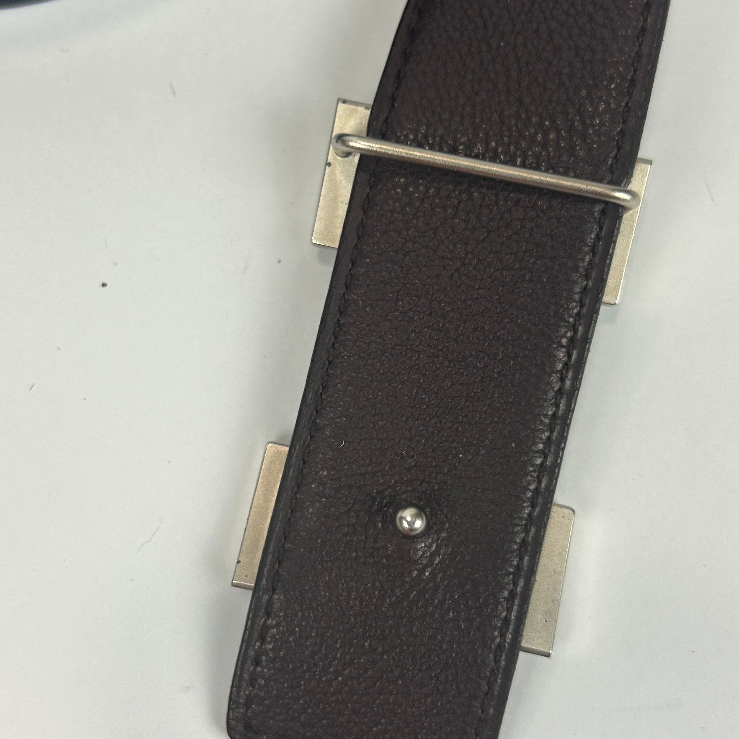 Hermes 32m Black & Silver Leather H Belt 80cm