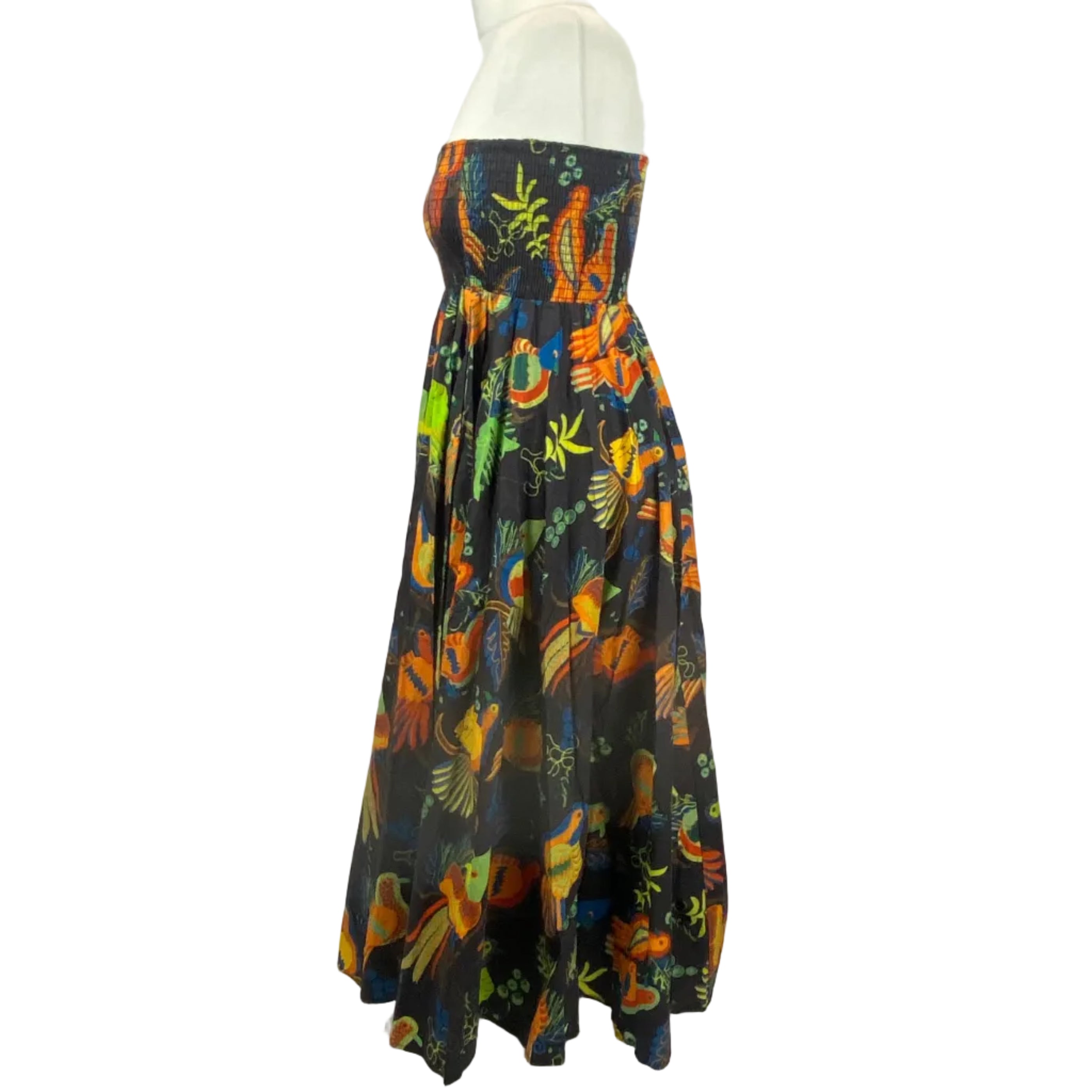 Stella Jean New £995 Bird Print Cotton Shirred Maxi Dress S