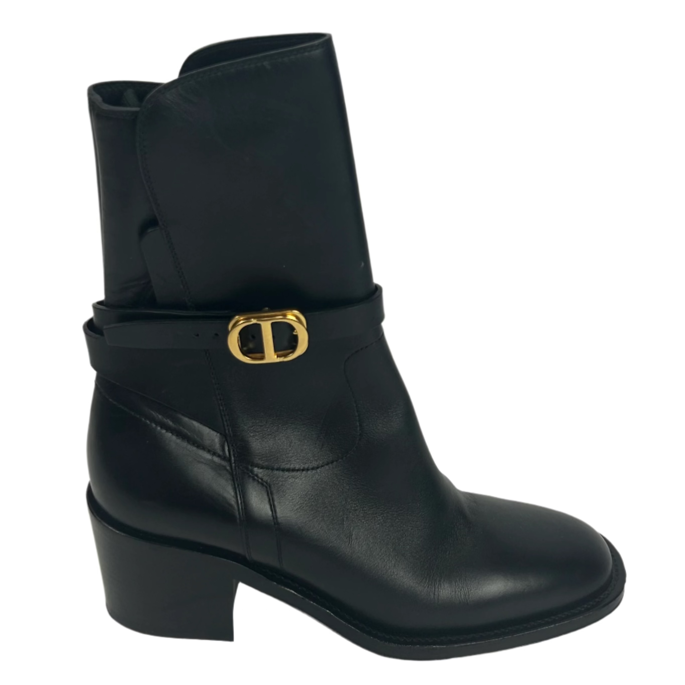 Dior Black Empreinte Logo Strap Ankle Boots 38