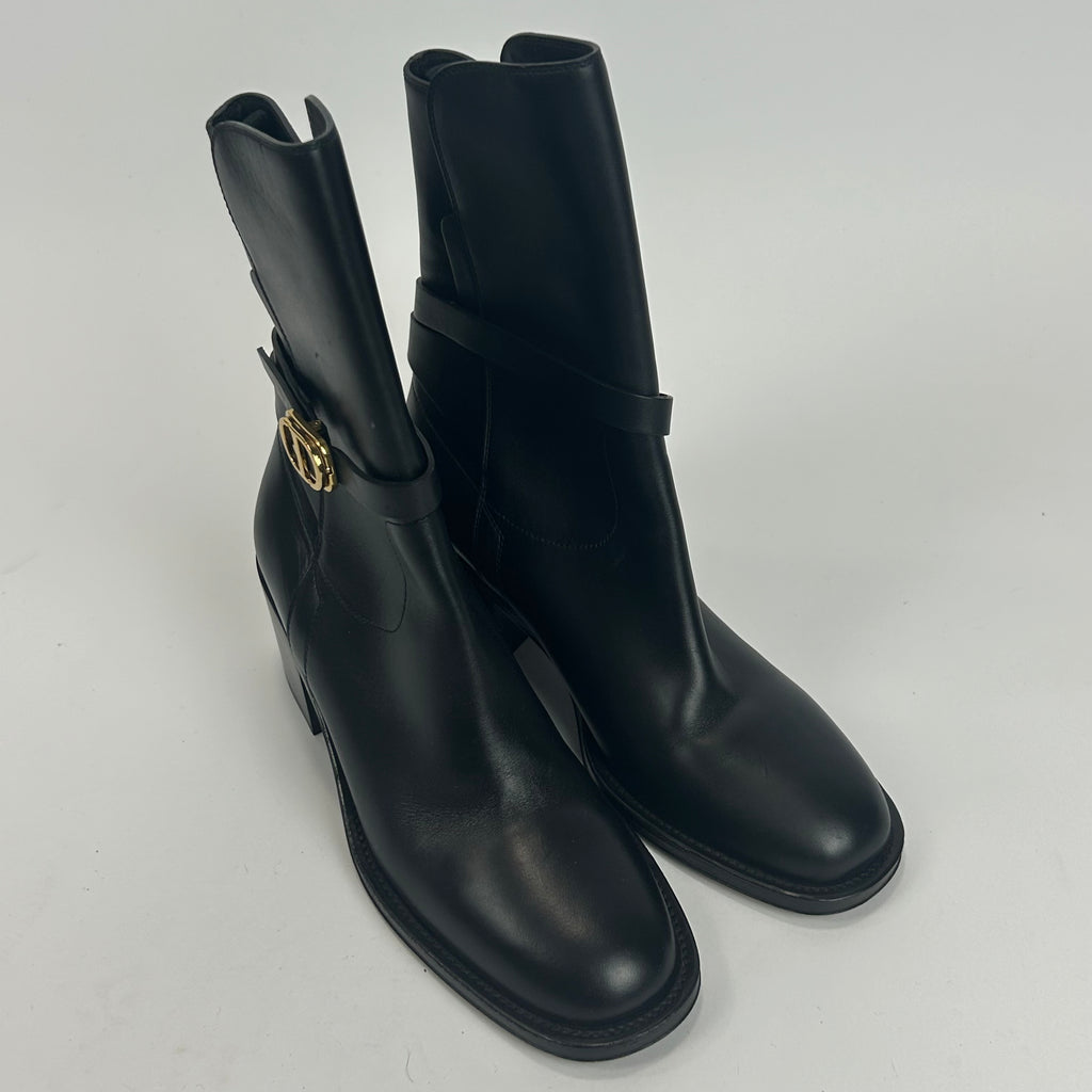 Dior Black Empreinte Logo Strap Ankle Boots 38 –