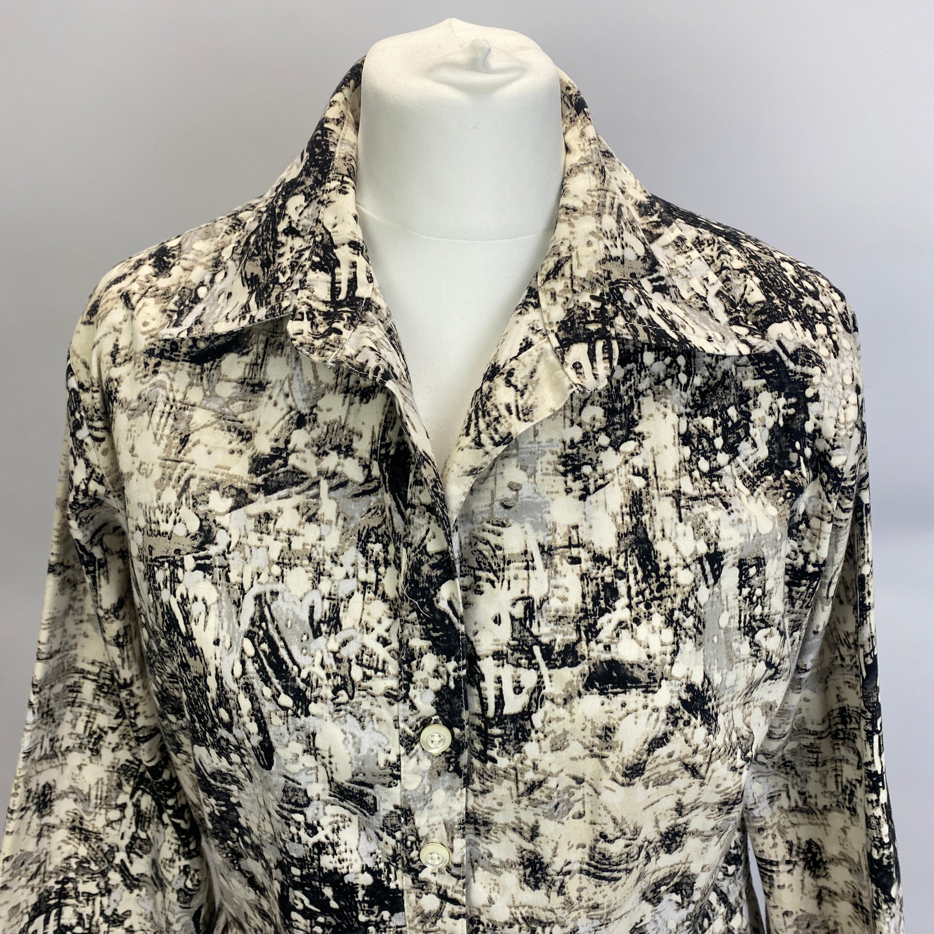 Samantha Sung Cream & Black Print Stretch Cotton Shirtdress M