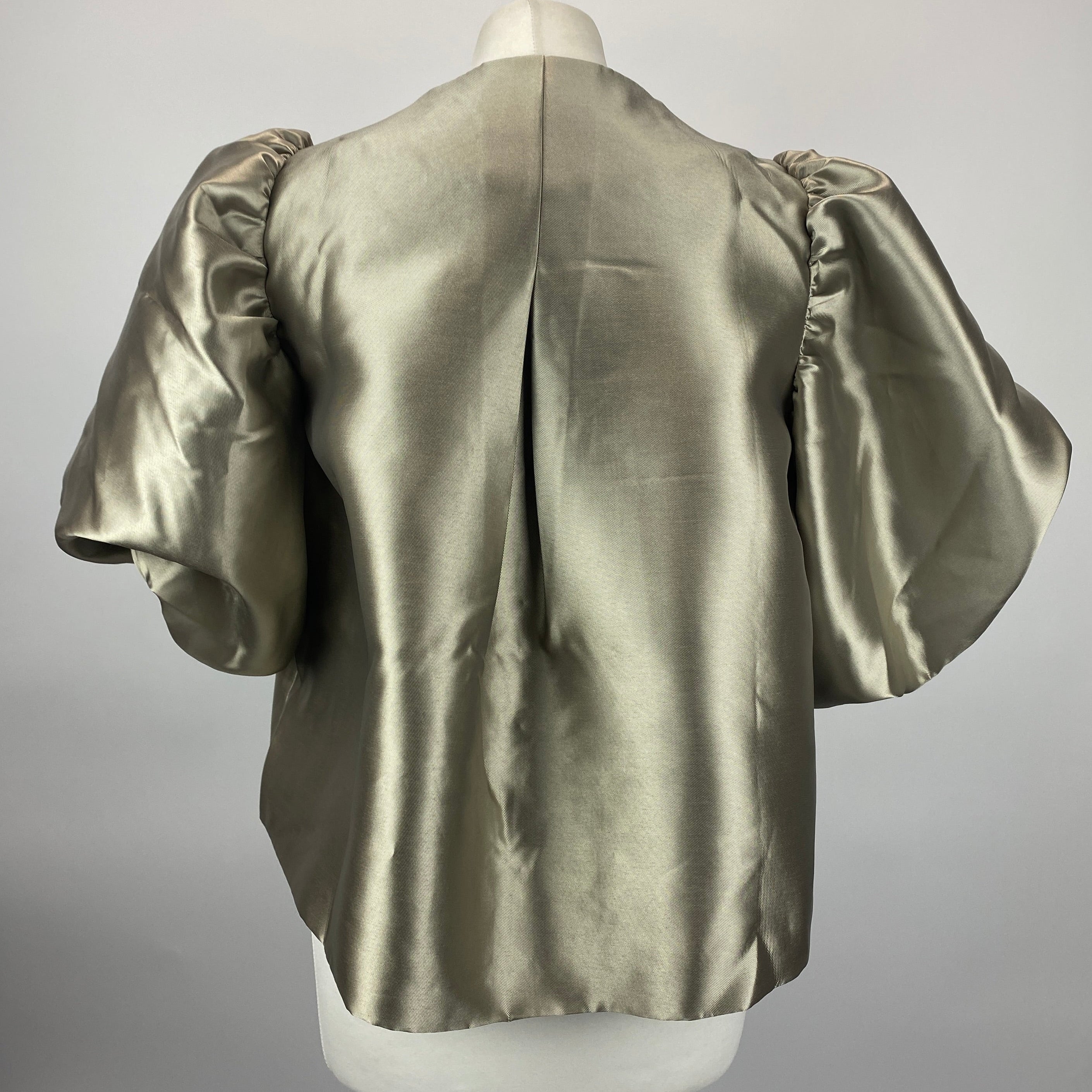 Malina New £255 Steel Grey Satin Cleo Puff Sleeve Jacket M