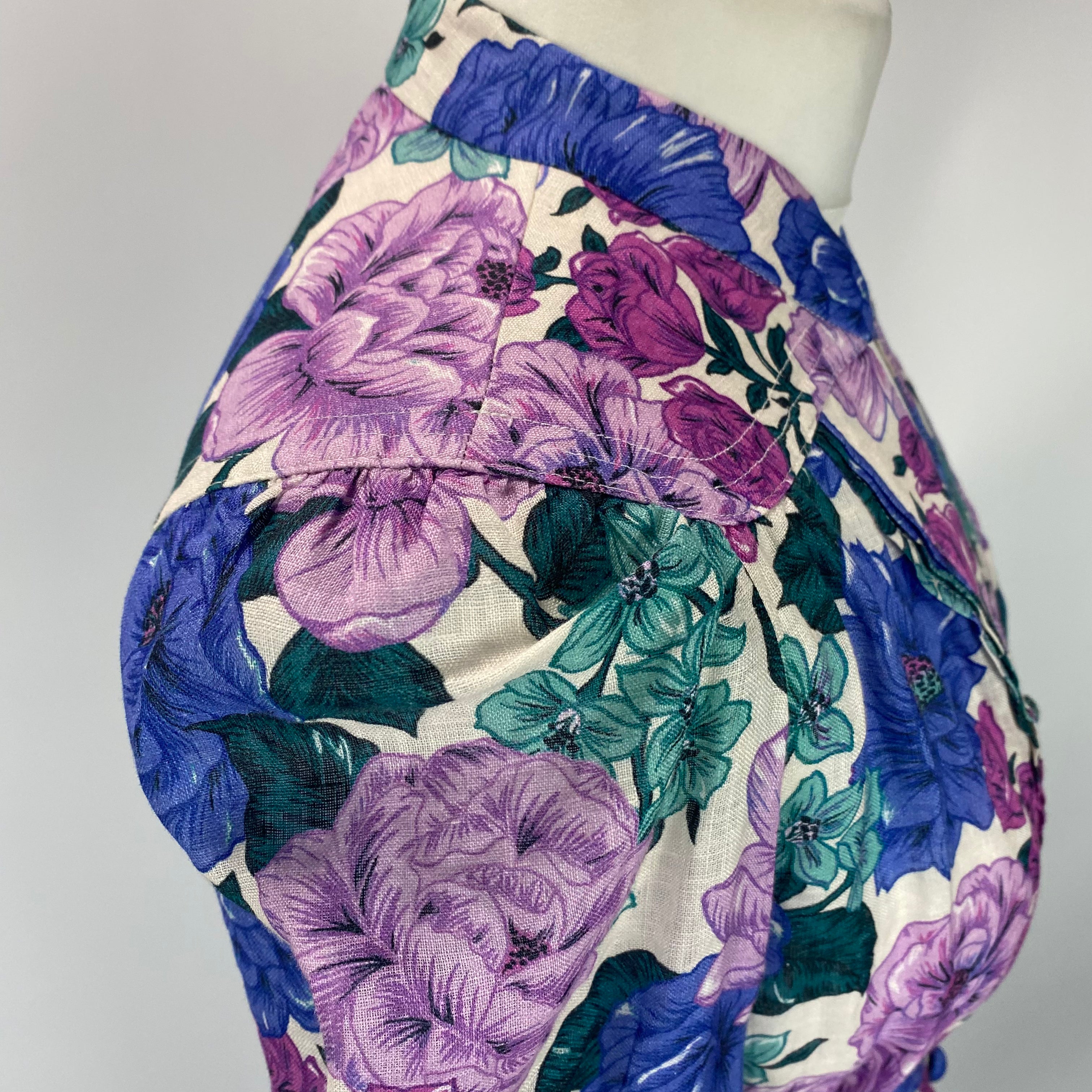 Zimmermann New Violet & Blue Poppy Plunge Linen Midi Dress S