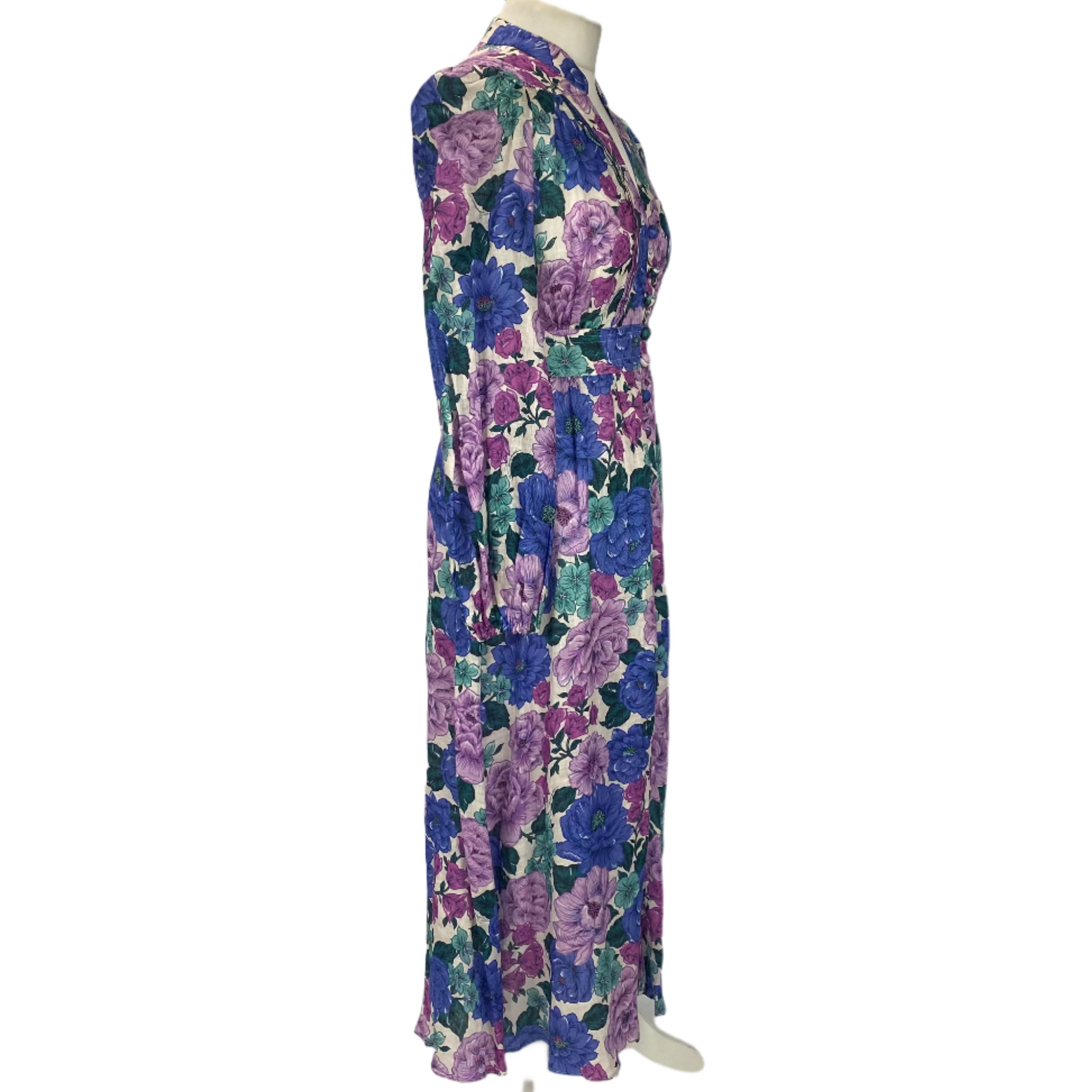 Zimmermann New Violet & Blue Poppy Plunge Linen Midi Dress S