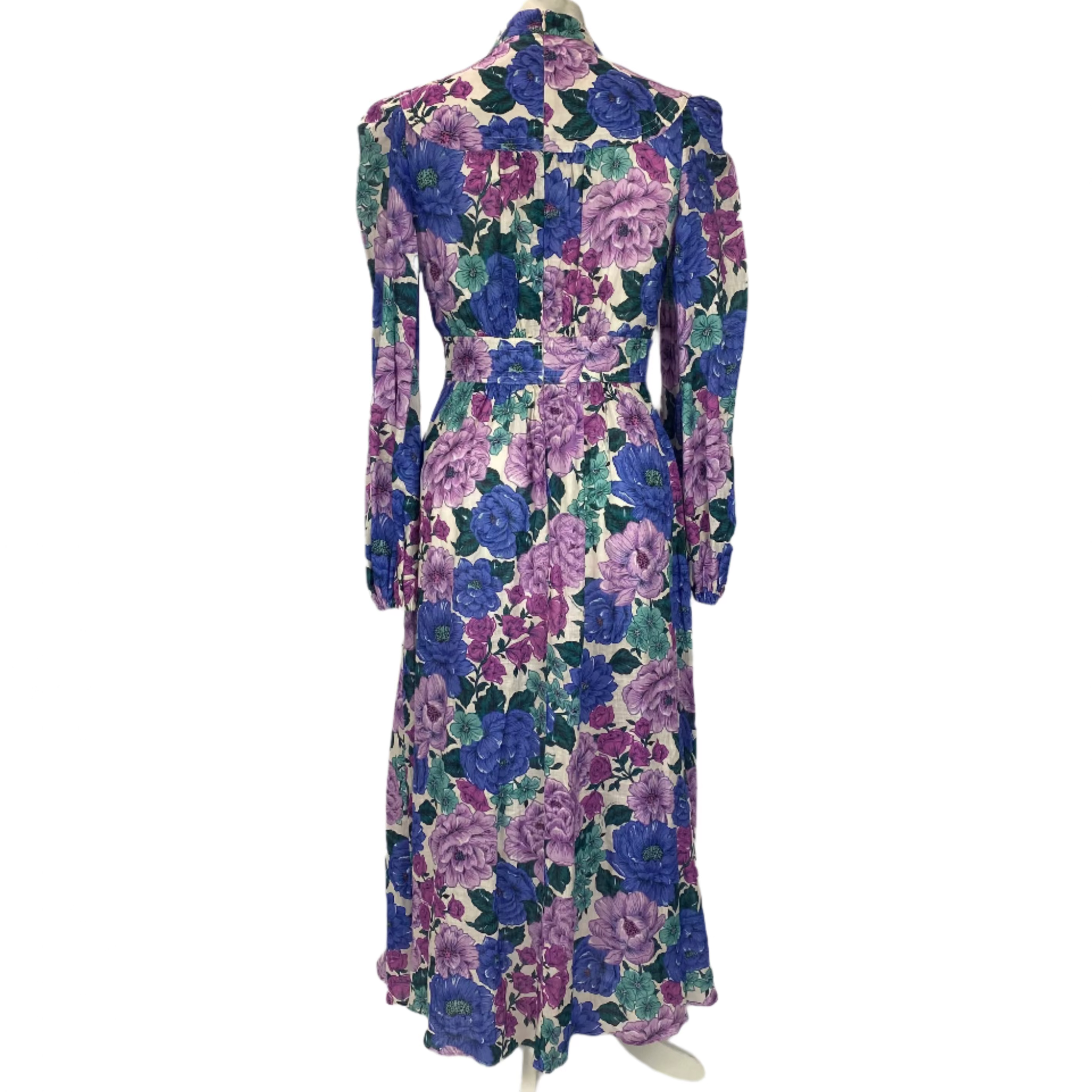 Zimmermann New Violet & Blue Poppy Plunge Linen Midi Dress S