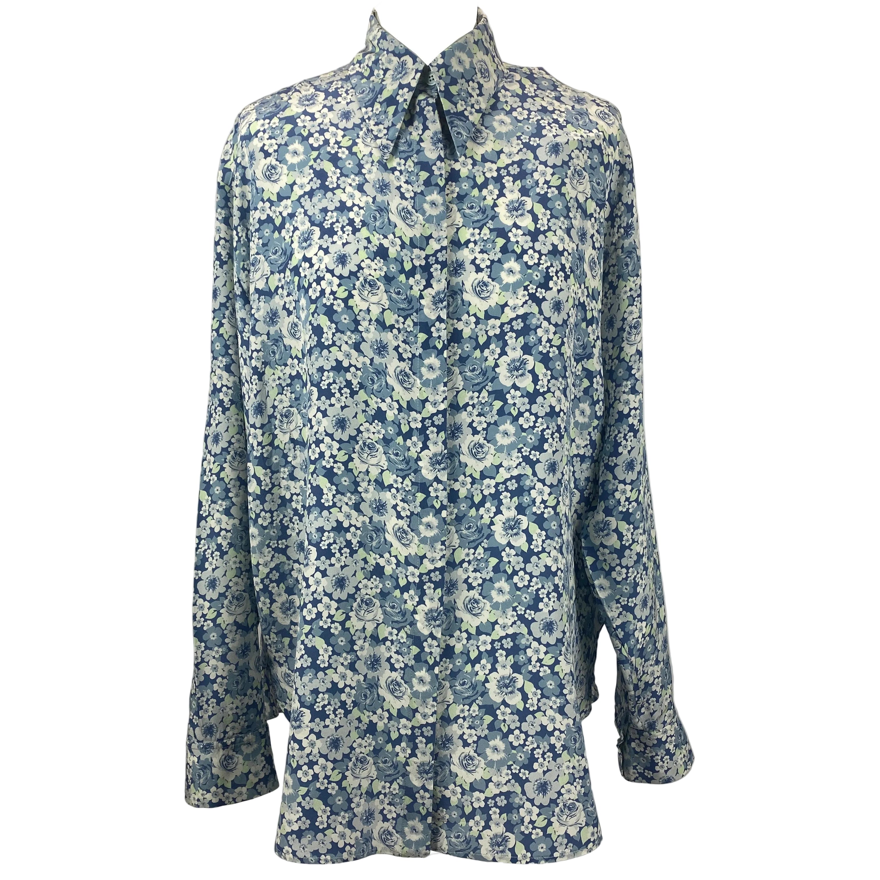 Stella McCartney Blue Floral Silk Crepe Shirt XS/S/M