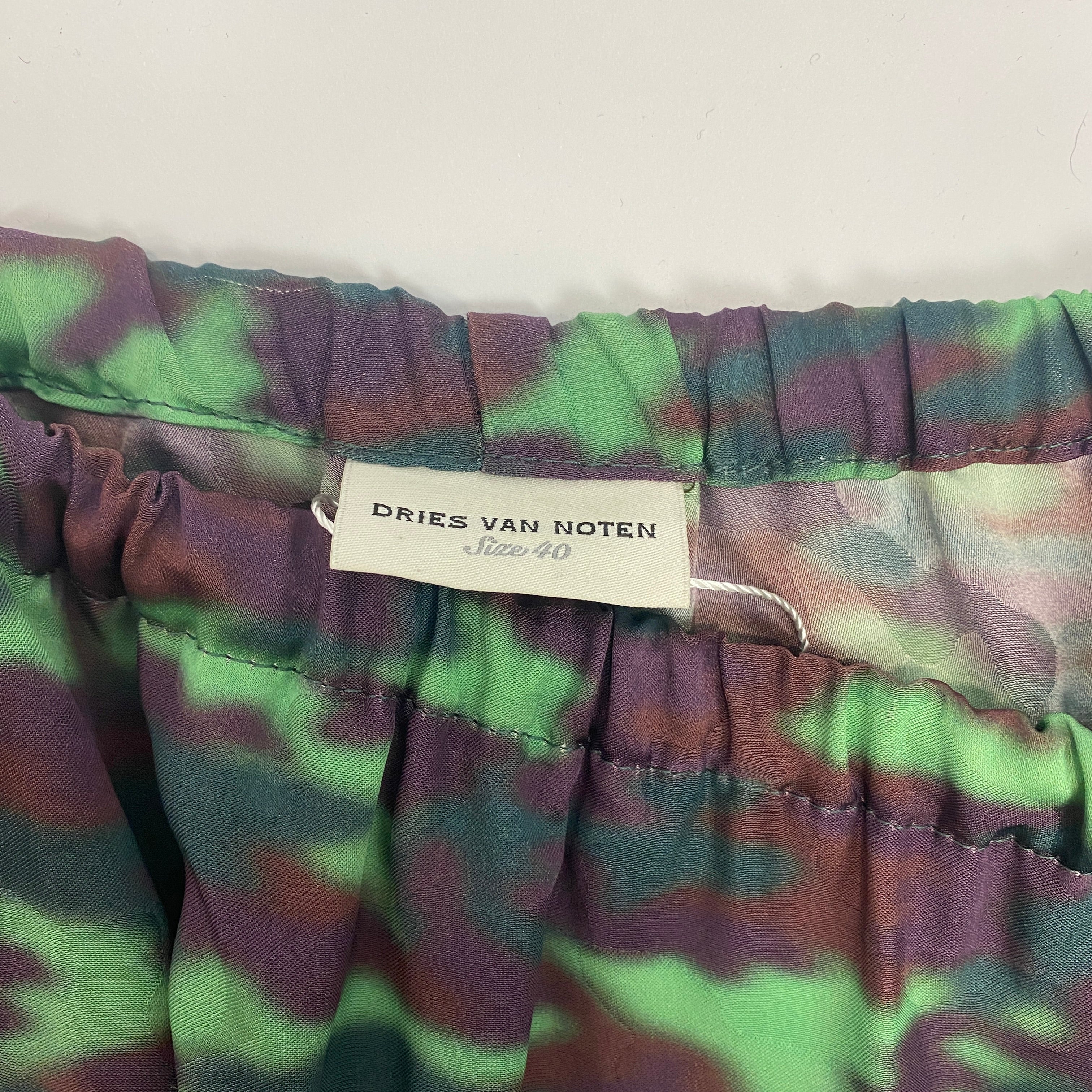 Dries Van Noten Camo Satin Pull-On Palazzo Pants M
