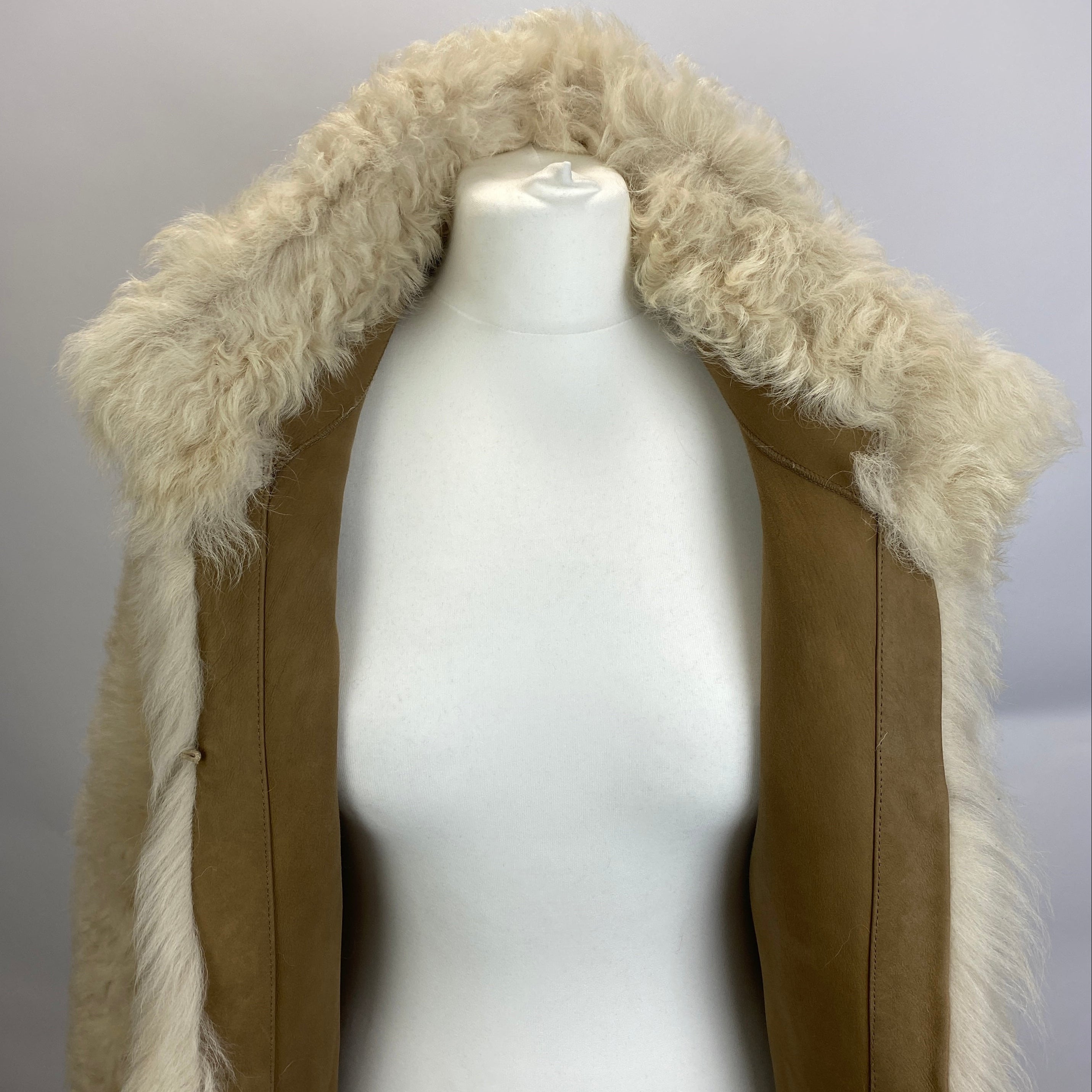 Me&Em £1500 Cream Reversible Shearling Long Coat S