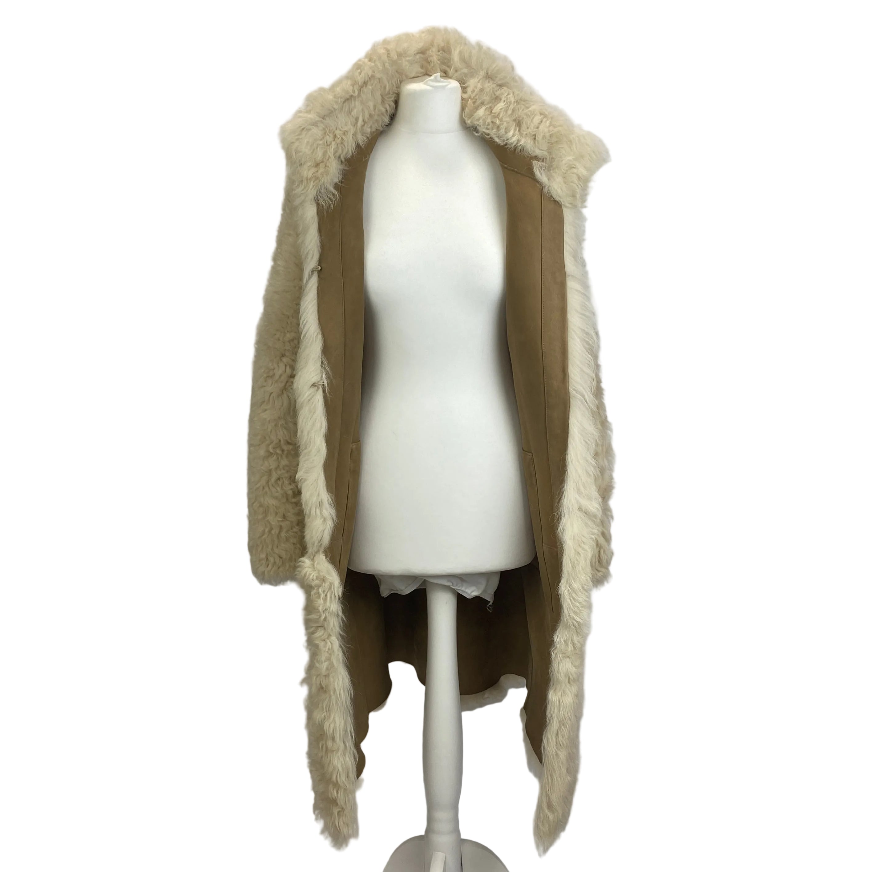 Me&Em £1500 Cream Reversible Shearling Long Coat S