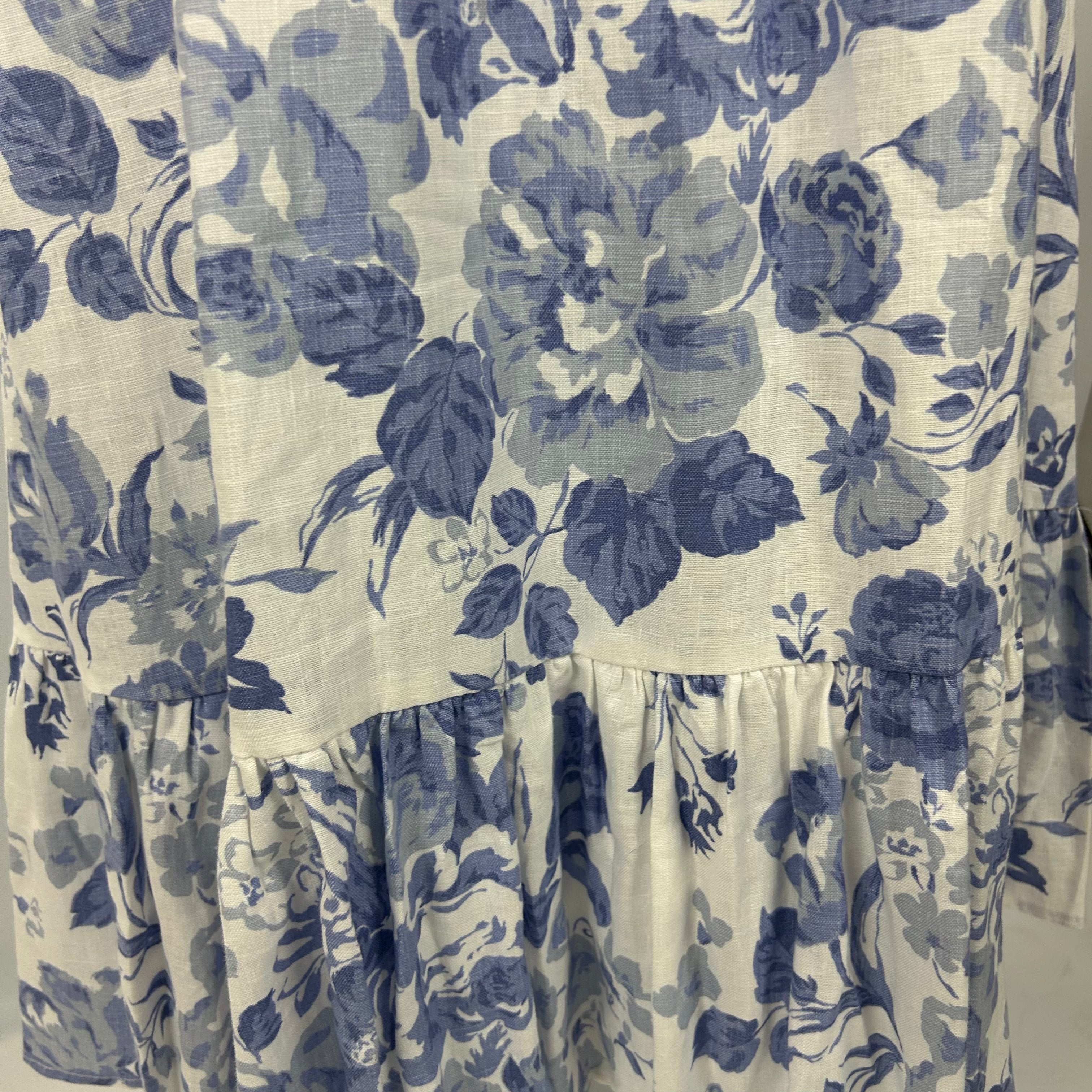 Reformation New China Blue Floral Bucatini Linen Dress S