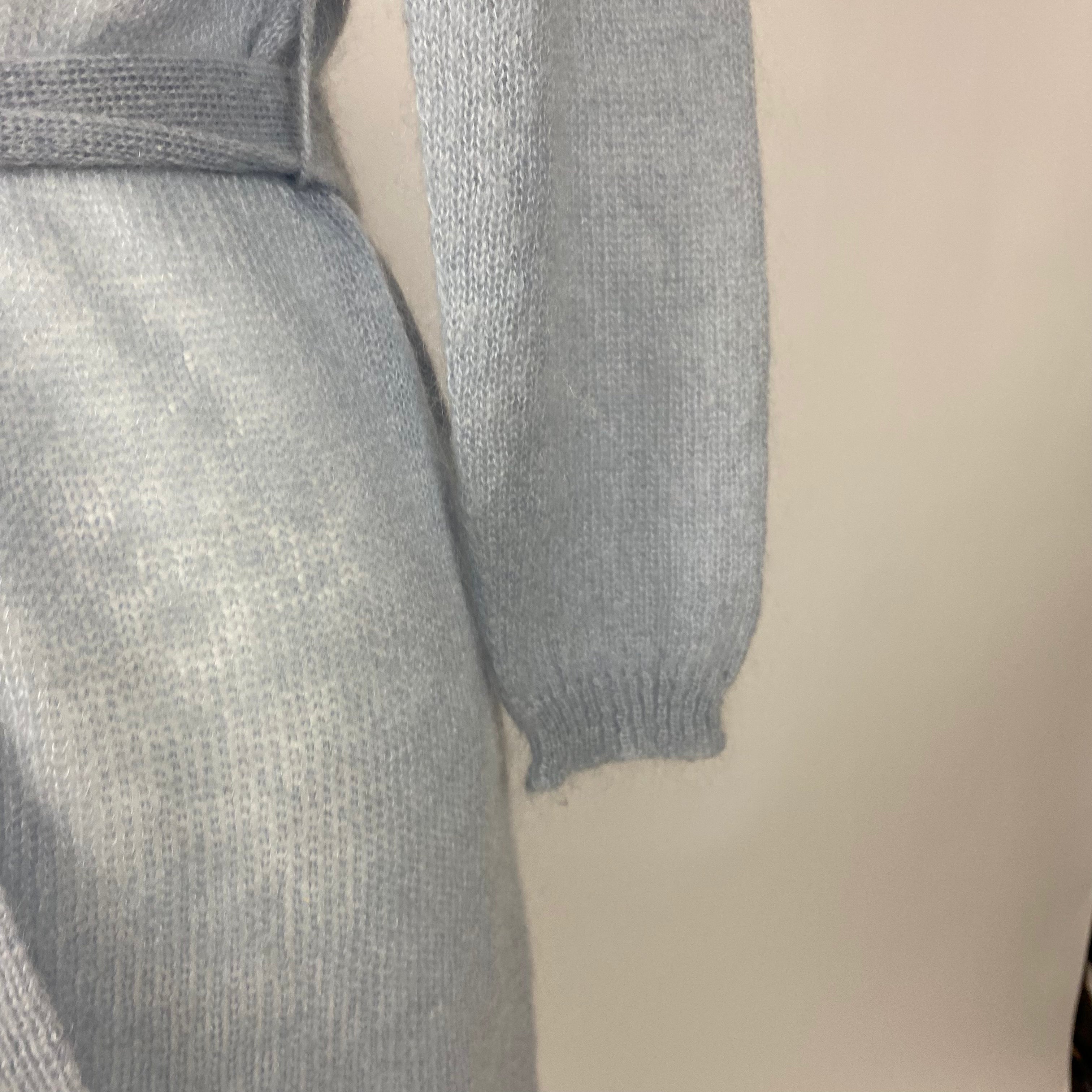 Max Mara Baby Blue Fluffy Knit Longline Cardigan S/M