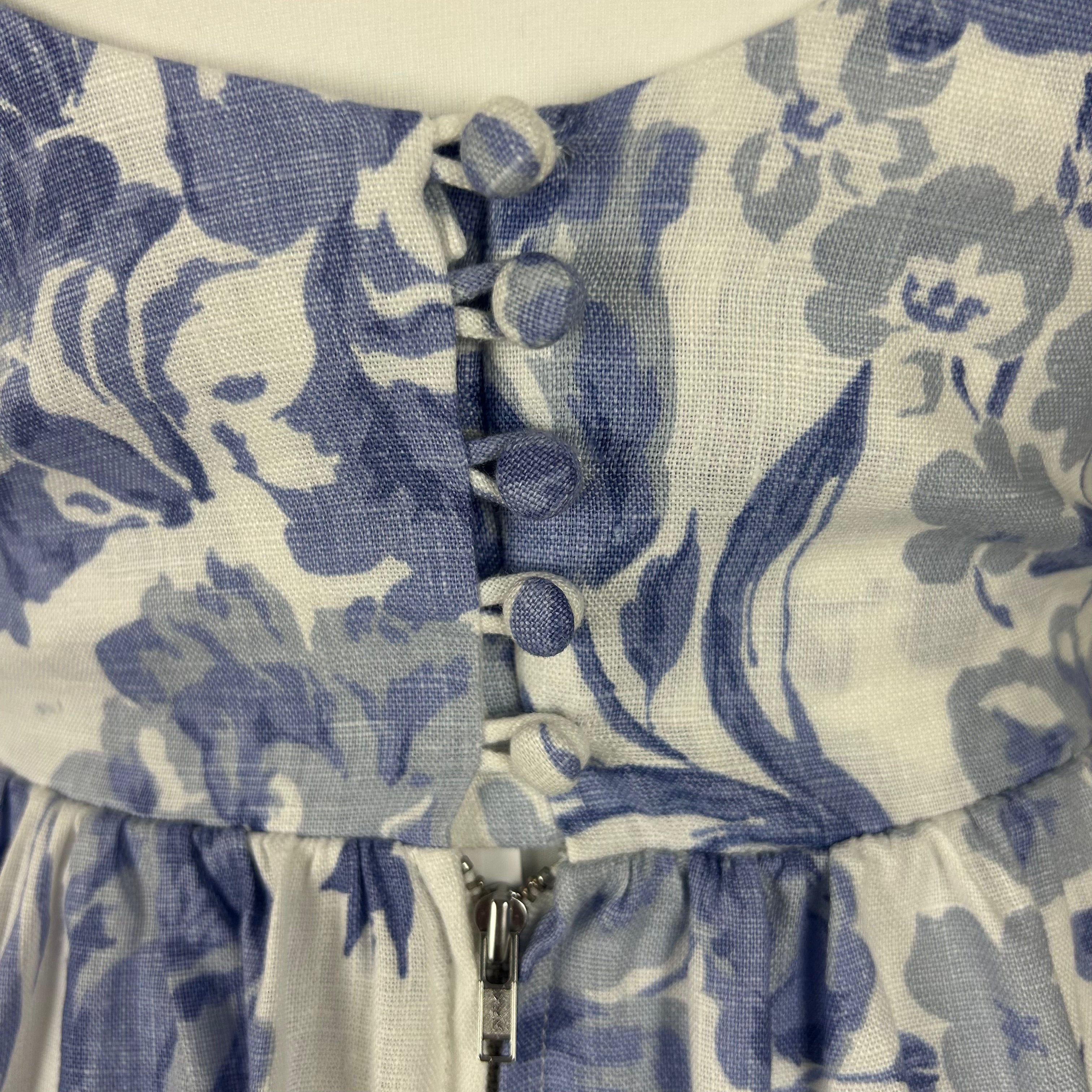 Reformation New China Blue Floral Bucatini Linen Dress S