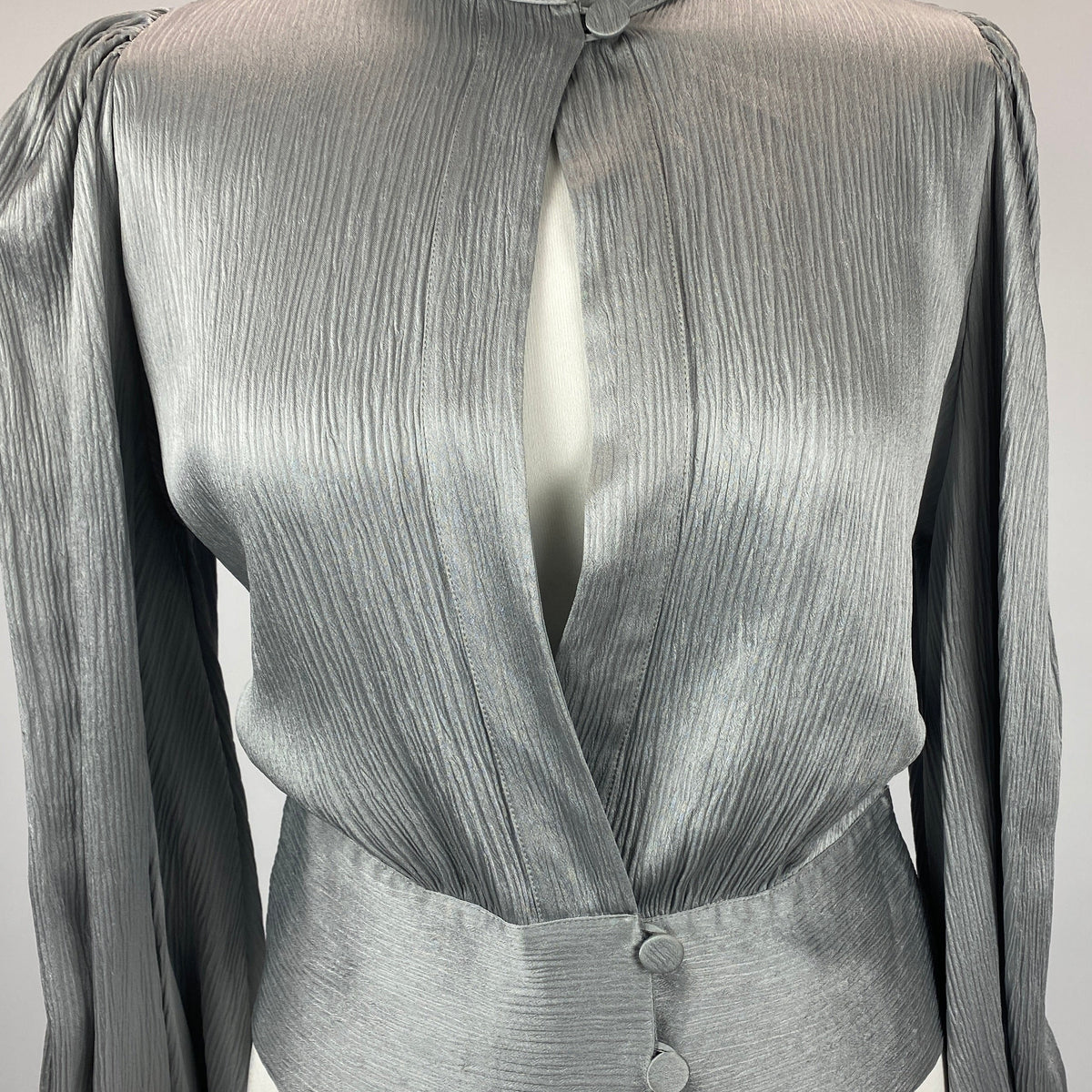 Giorgio Armani £1200 Silver Grey Mulberry Silk Crinkle Blouse S
