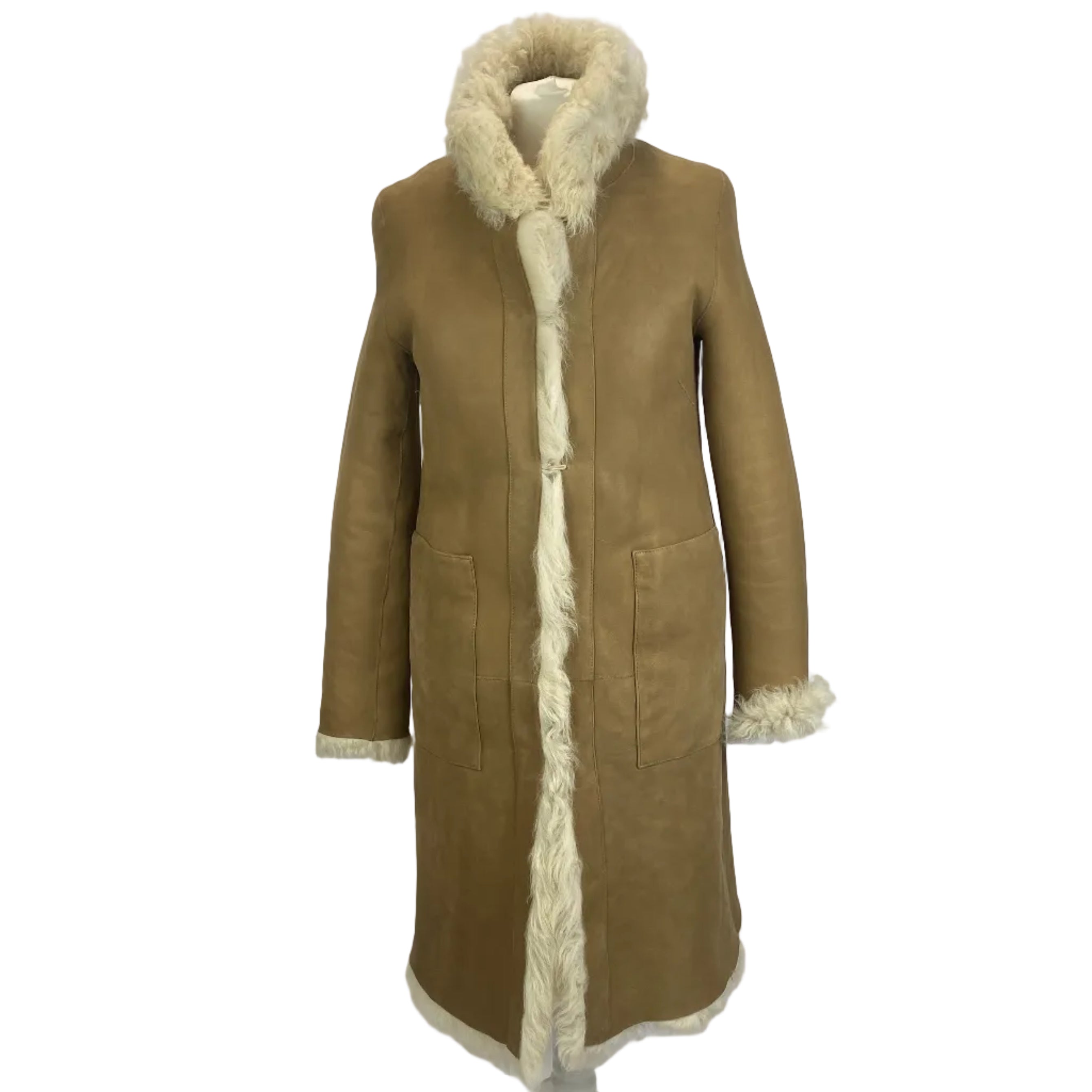 Me&Em £1500 Cream Reversible Shearling Long Coat S