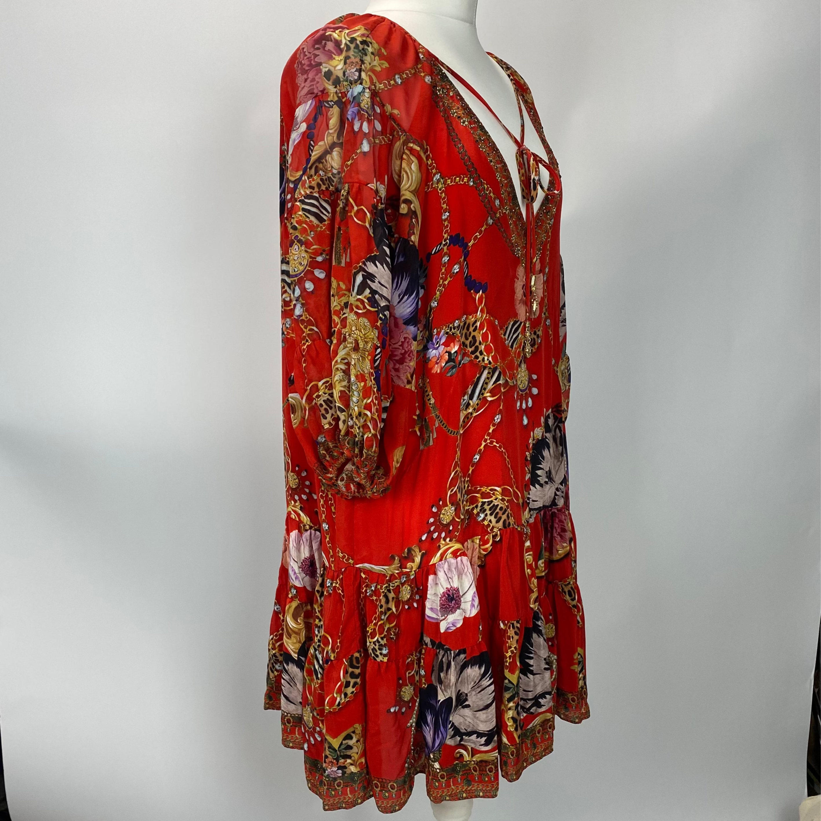 Camilla £650 Red Jewel Leo Print Silk Midi Dress L