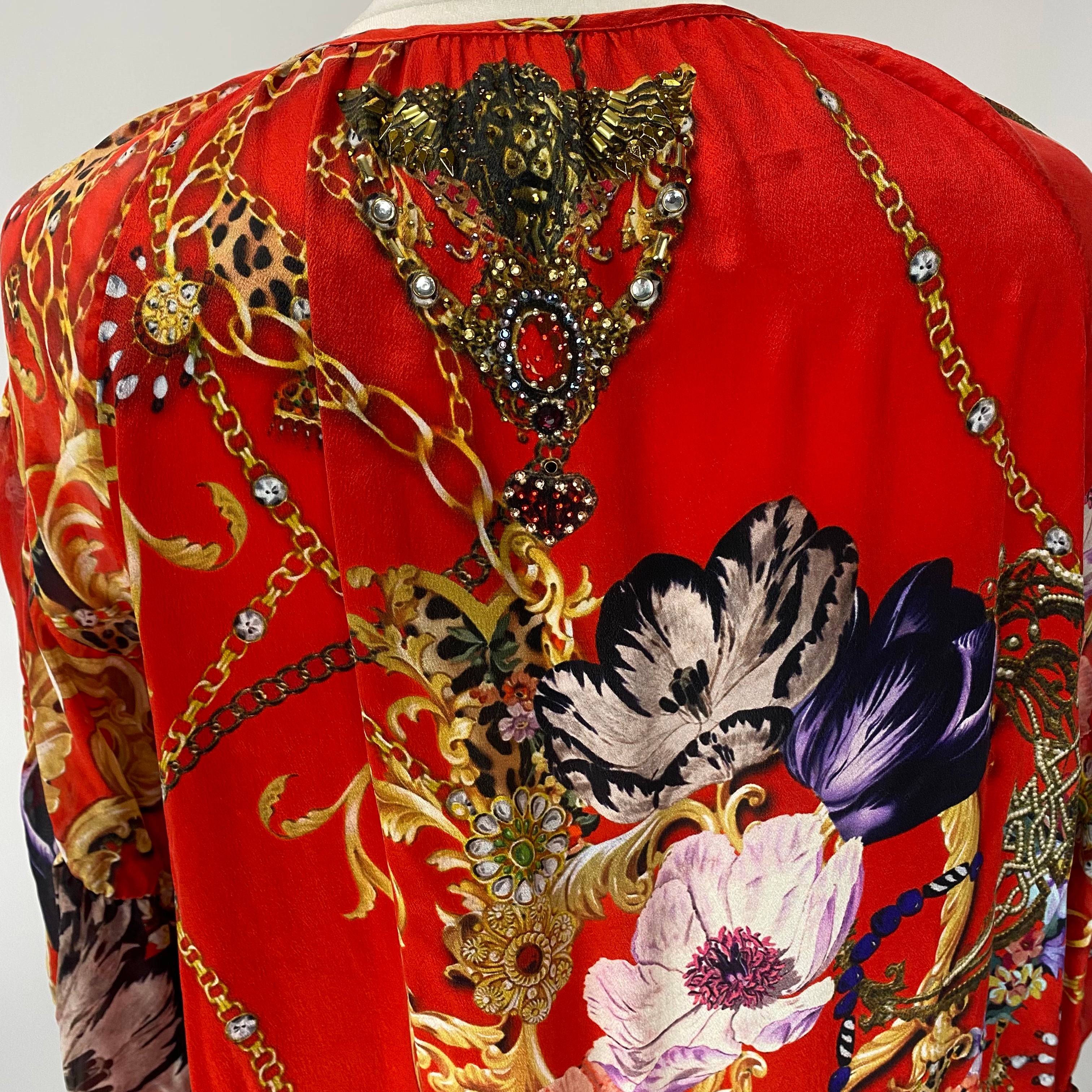 Camilla £650 Red Jewel Leo Print Silk Midi Dress L