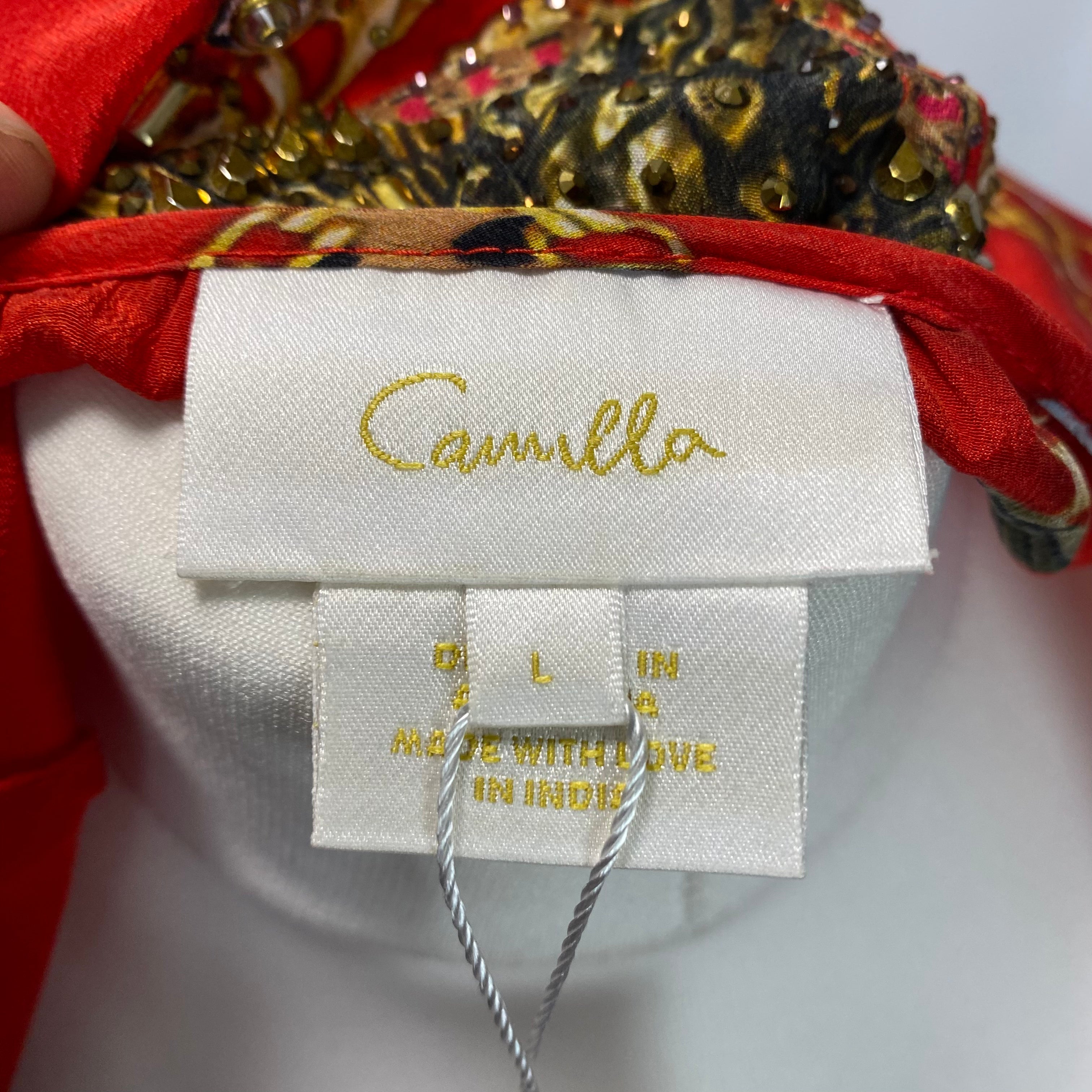 Camilla £650 Red Jewel Leo Print Silk Midi Dress L