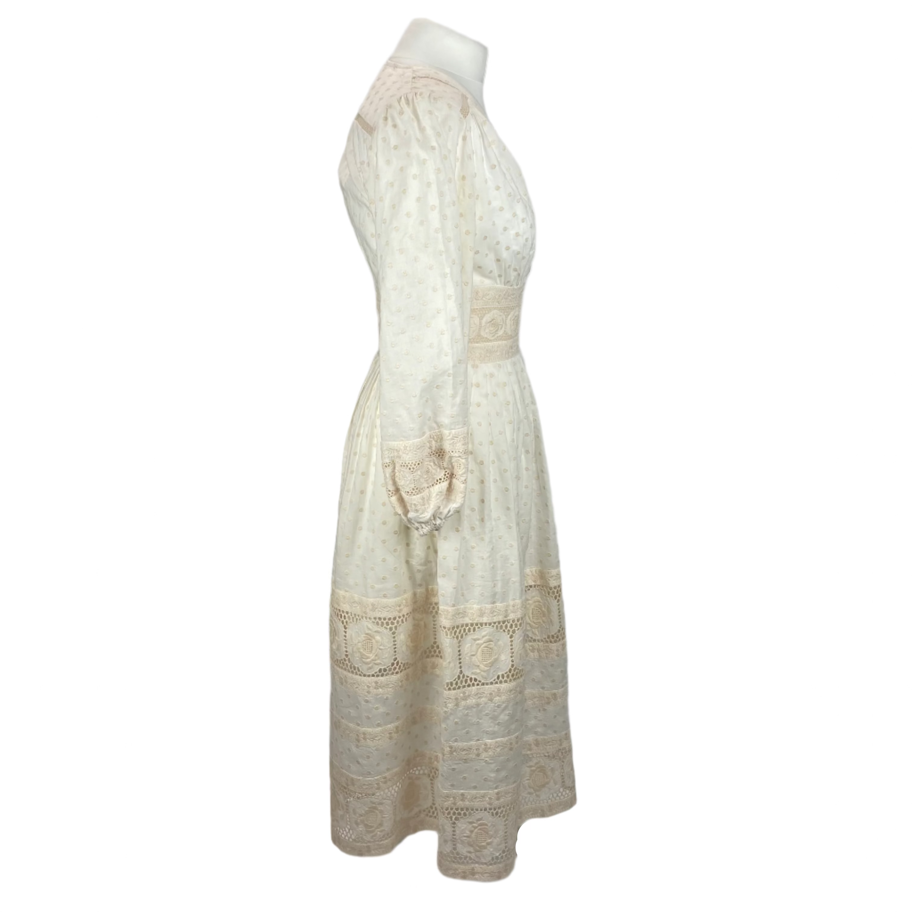Zimmermann Cream Dotty Embroidered Cotton Midi Dress S