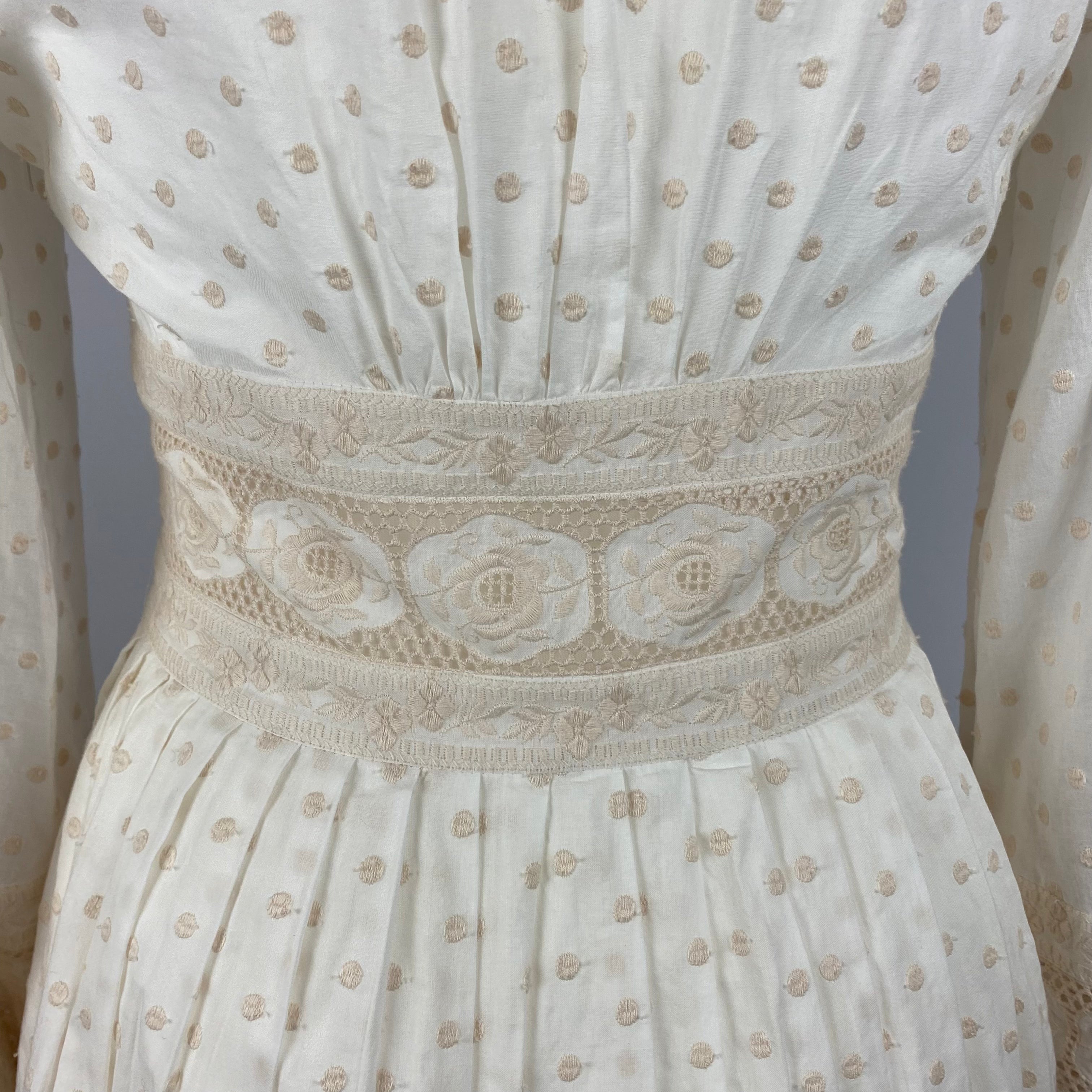 Zimmermann Cream Dotty Embroidered Cotton Midi Dress S