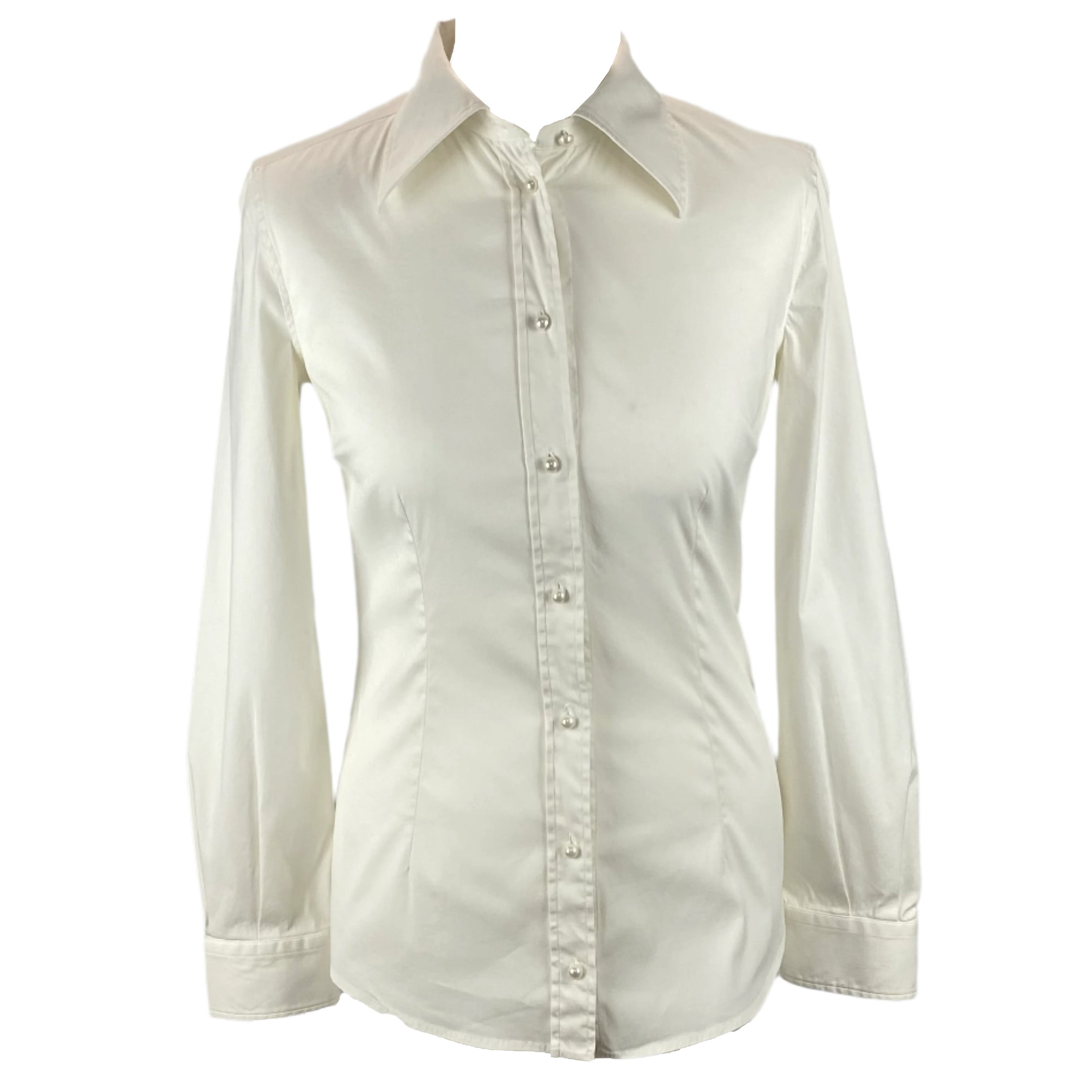 Dolce & Gabbana Cream Stretch Cotton Pearly Shirt XS