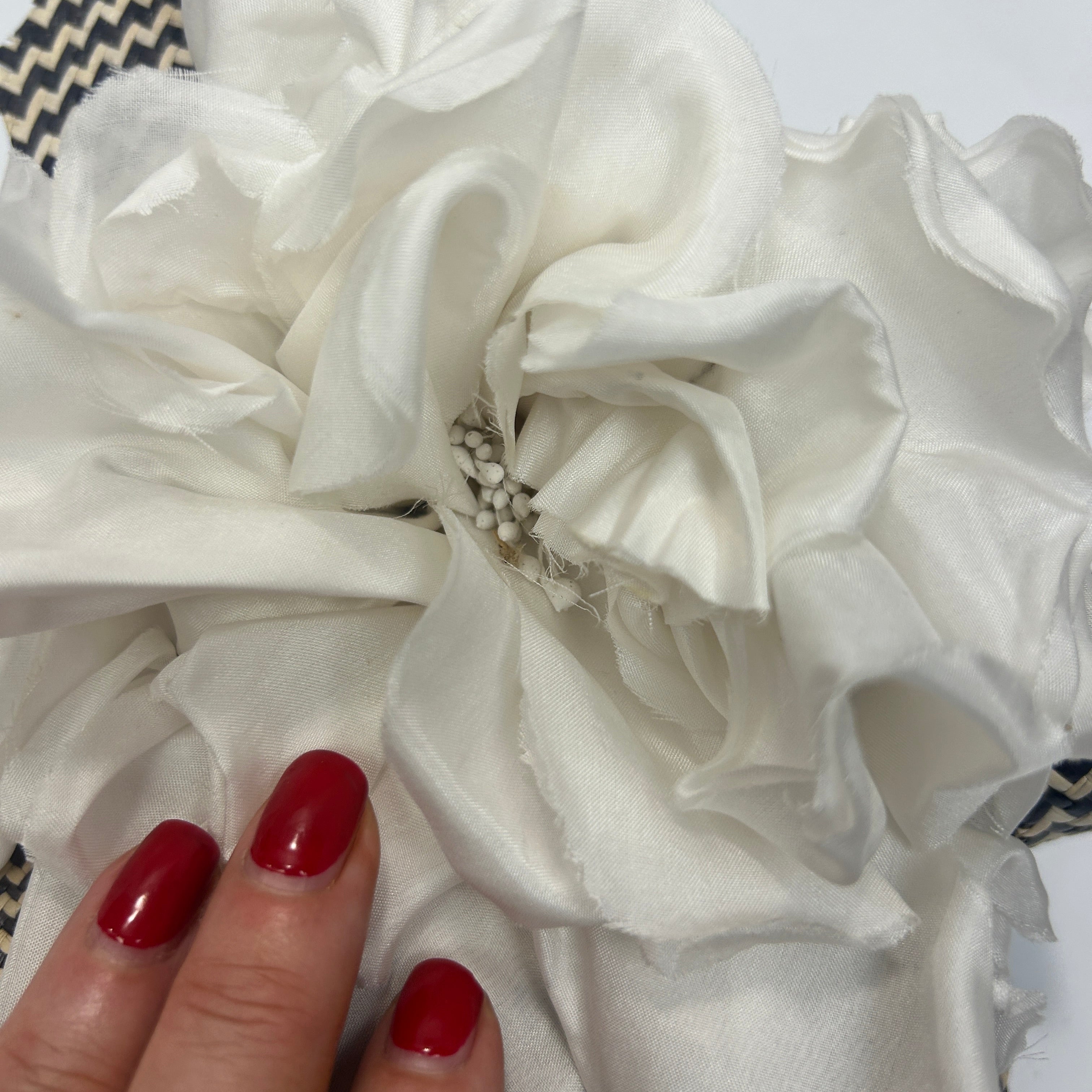 Jess Collett £1200 Black & Natural Basketweave Silk Ruffle Hat