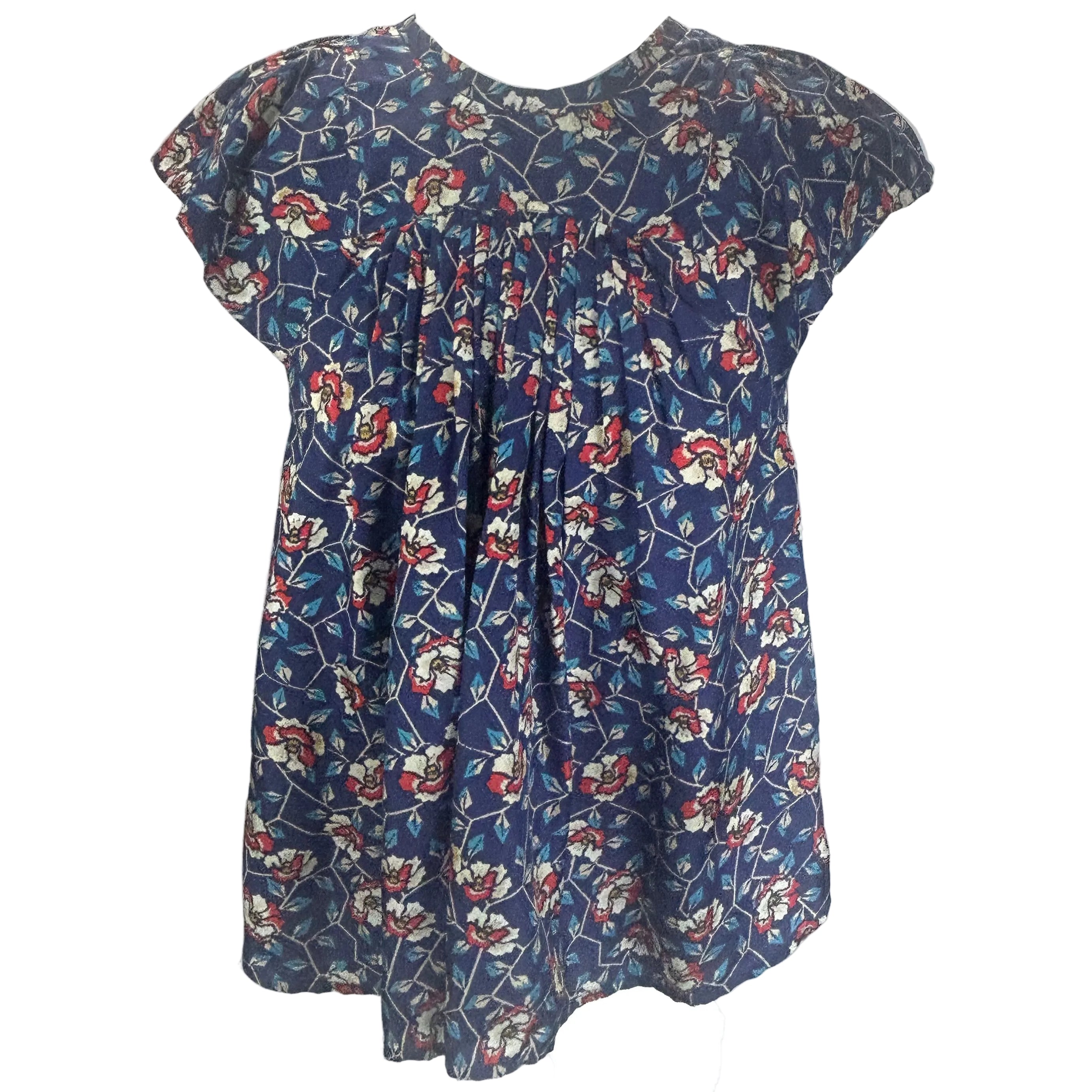 Isabel Marant Royal Blue Floral Silk Cap Sleeve Top XXS