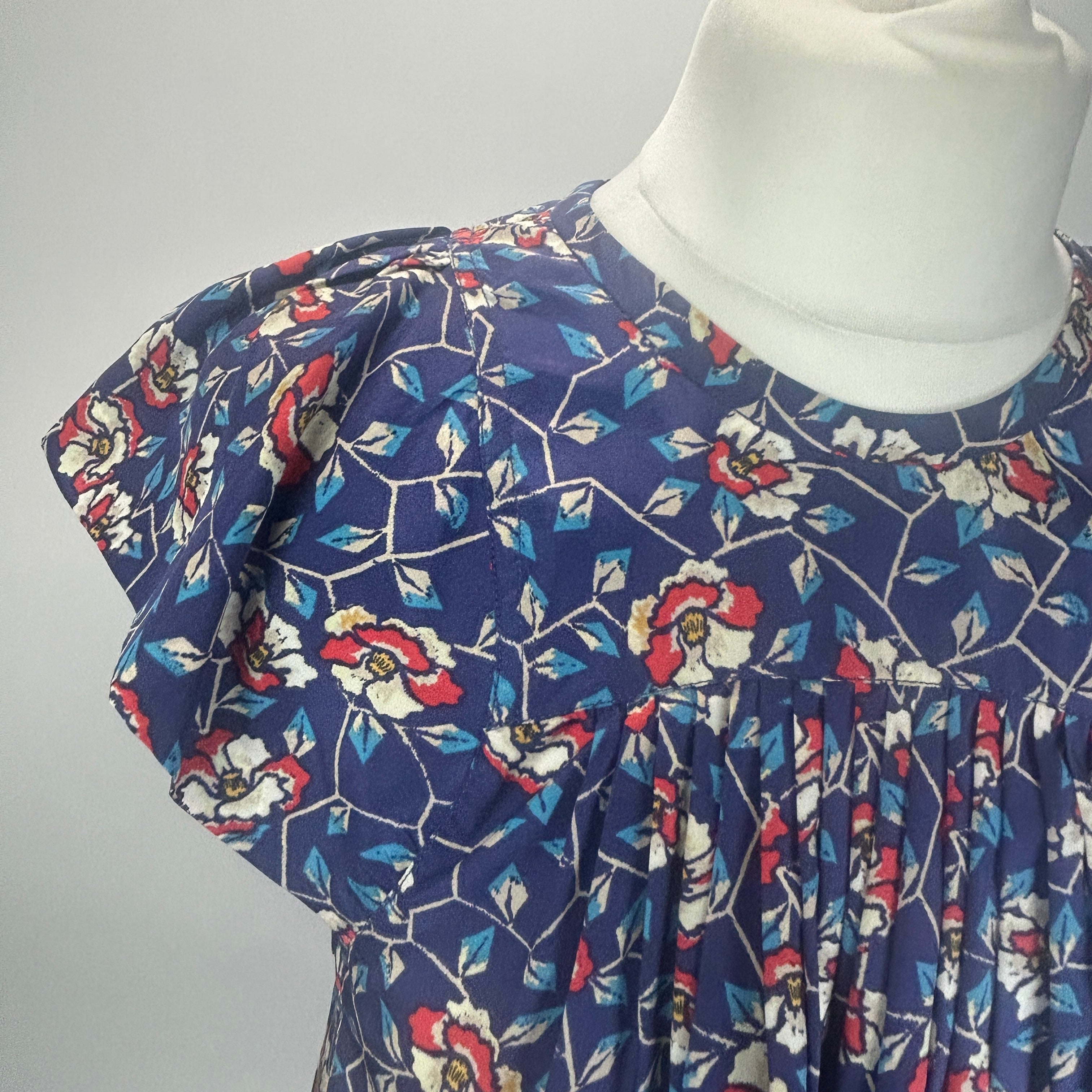 Isabel Marant Royal Blue Floral Silk Cap Sleeve Top XXS