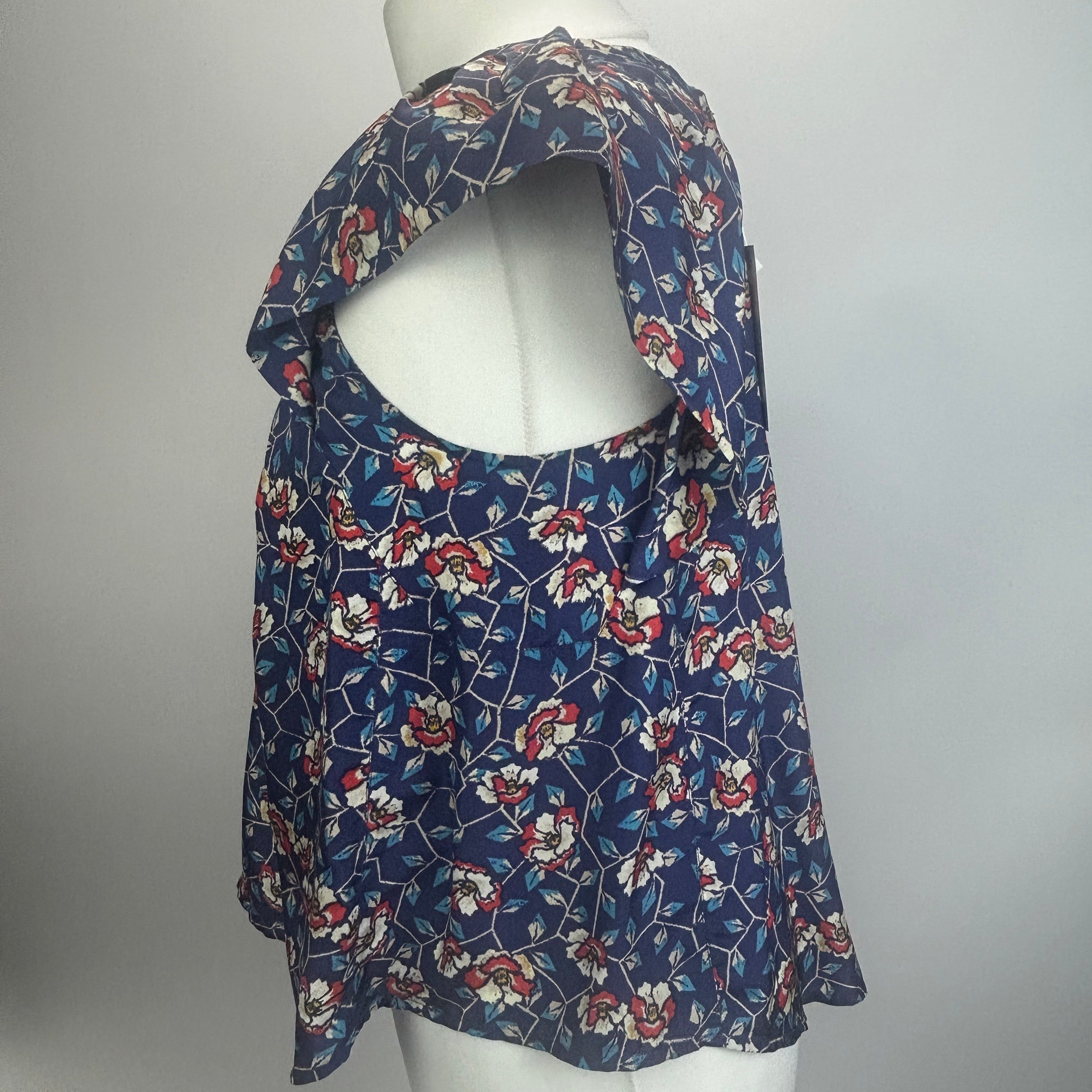 Isabel Marant Royal Blue Floral Silk Cap Sleeve Top XXS