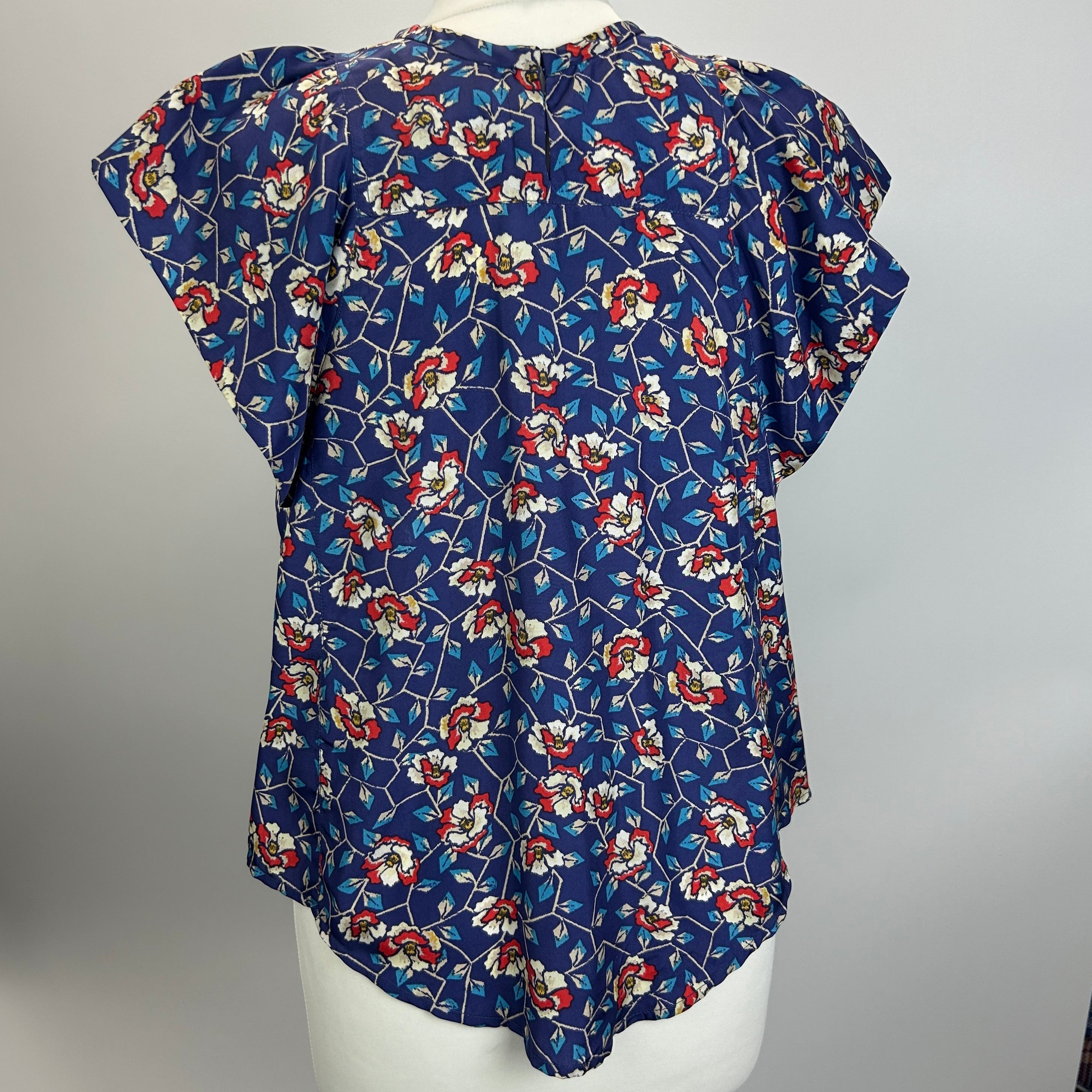 Isabel Marant Royal Blue Floral Silk Cap Sleeve Top XXS