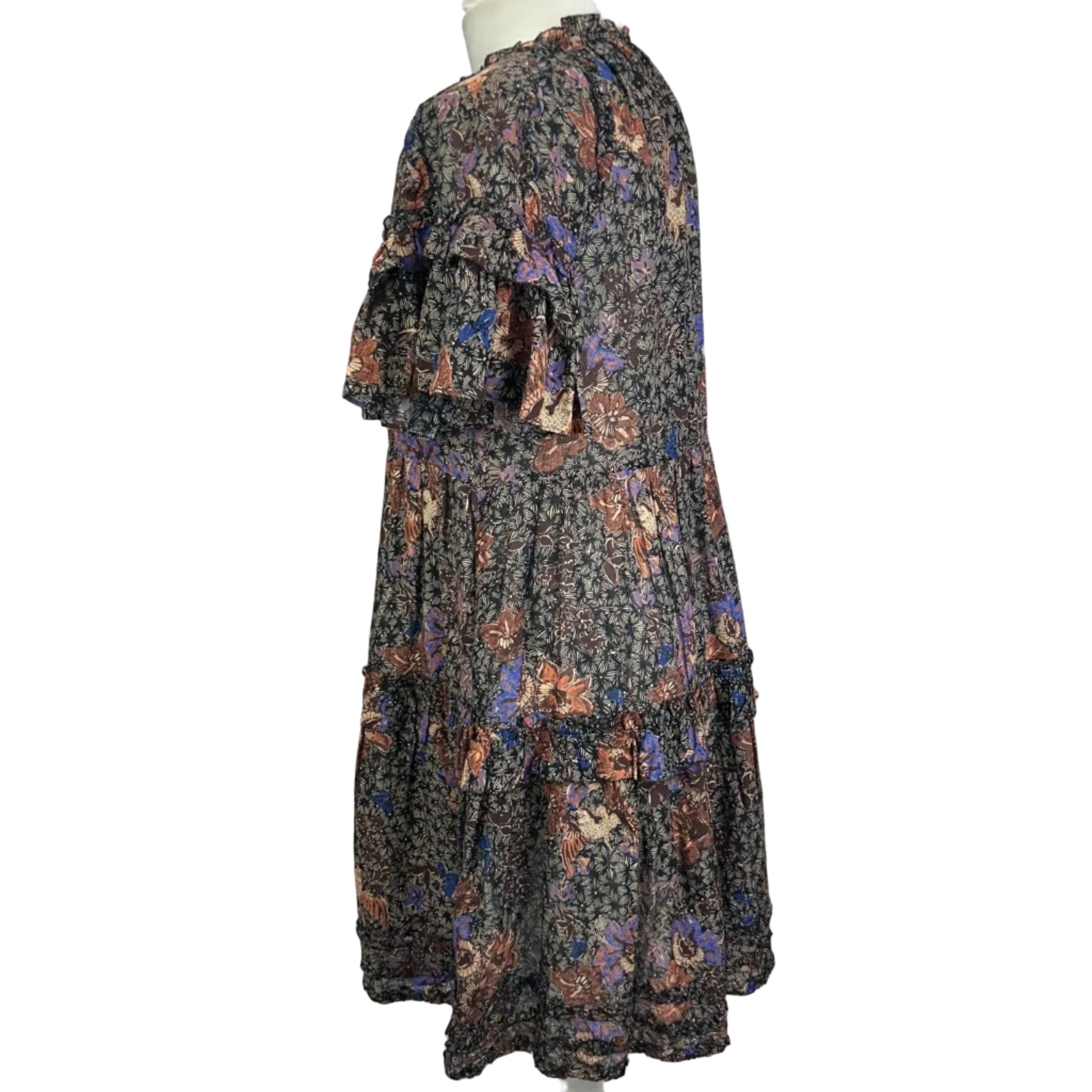 Ulla Johnson Black & Plaster Batik Cotton Midi Dress XS