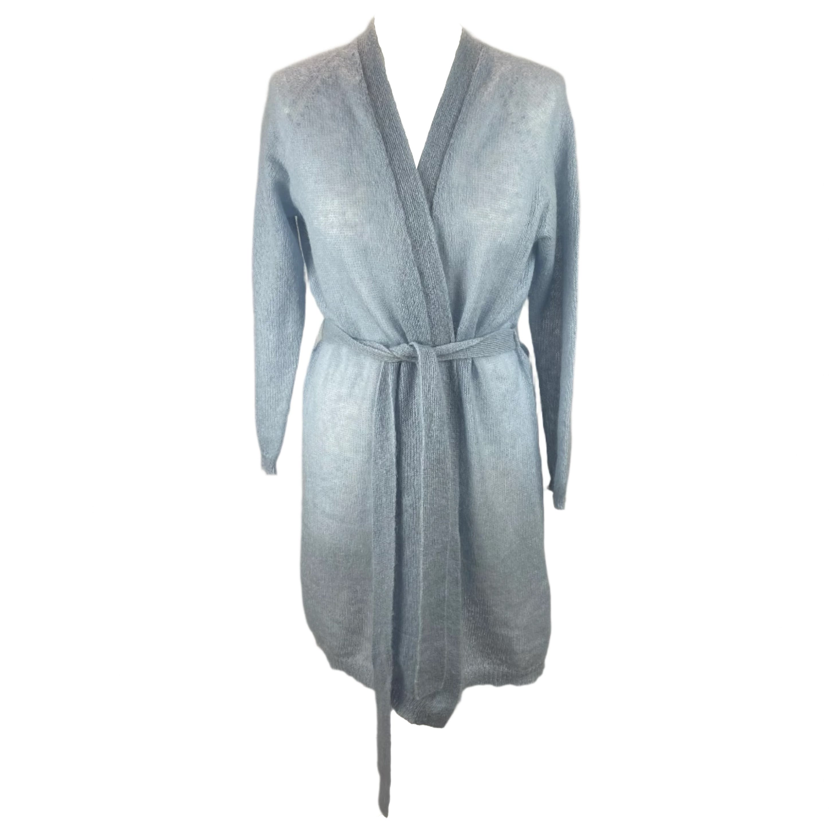 Max Mara Baby Blue Fluffy Knit Longline Cardigan S/M