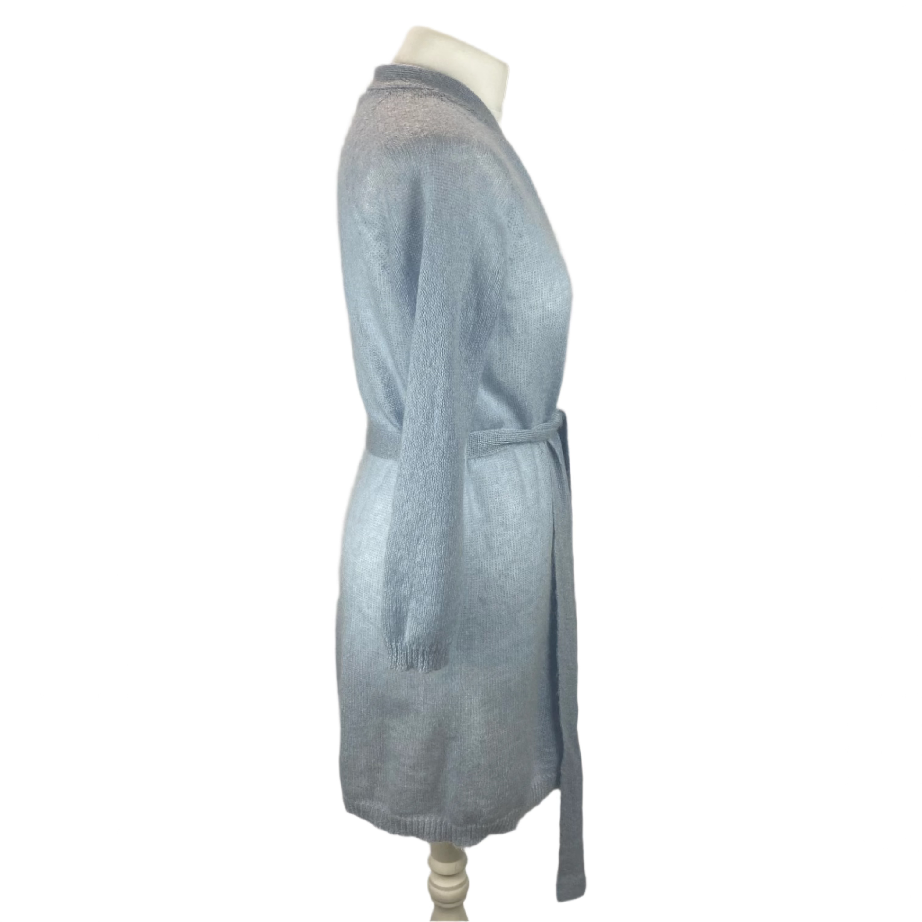 Max Mara Baby Blue Fluffy Knit Longline Cardigan S/M